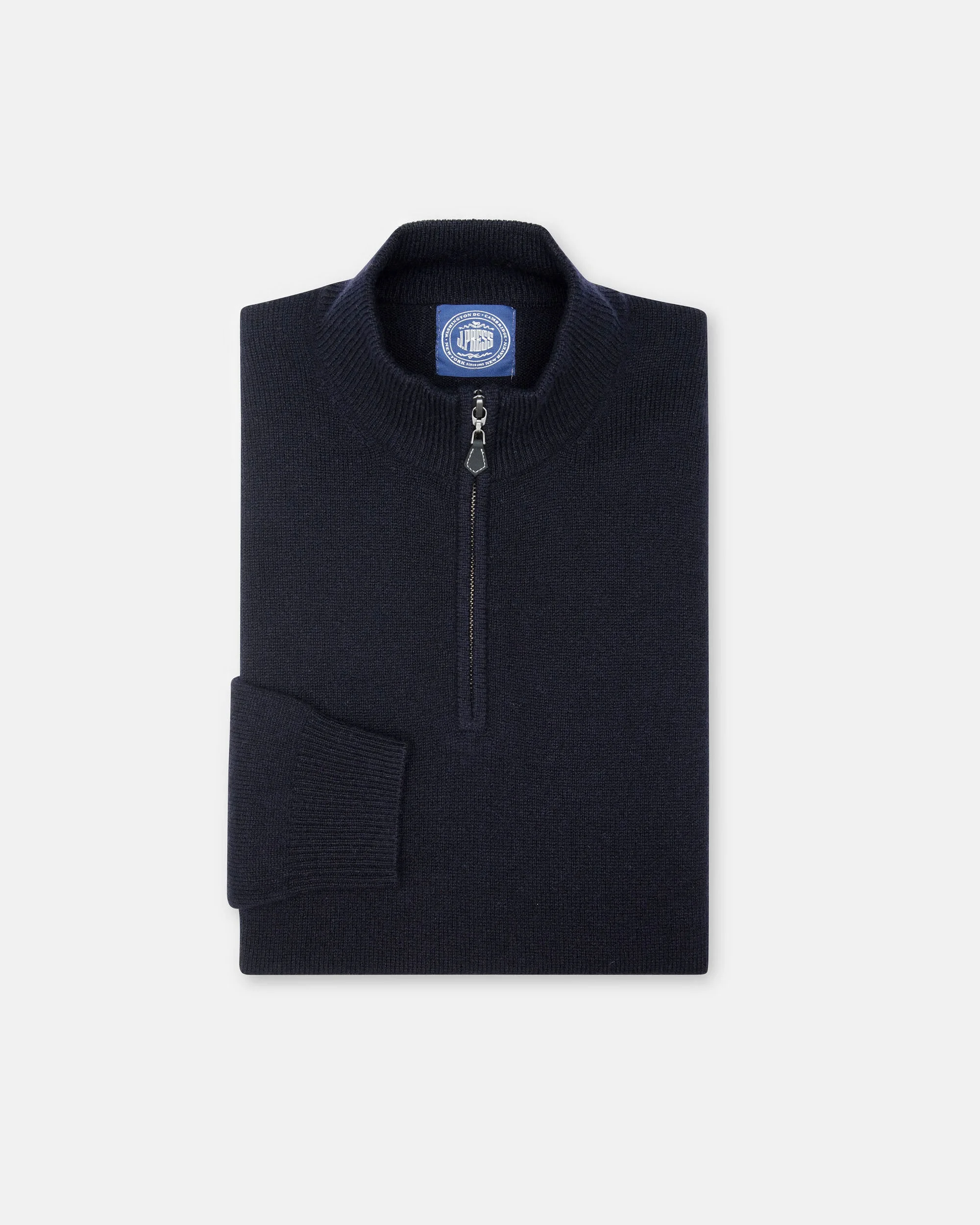 NAVY LAMBSWOOL QUARTER ZIP-UP SWEATER - 1