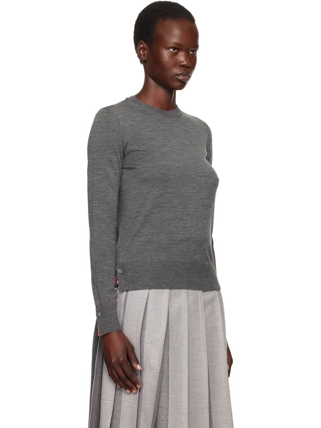 Gray Wool 4-Bar Relaxed Sweater - 2