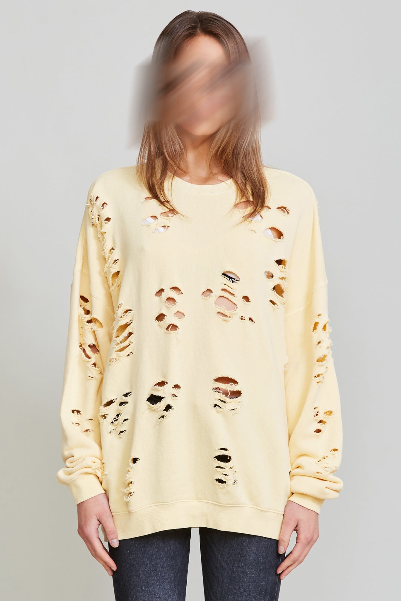 Distressed Oversized Crewneck - Yellow | R13 Denim Official Site - 2
