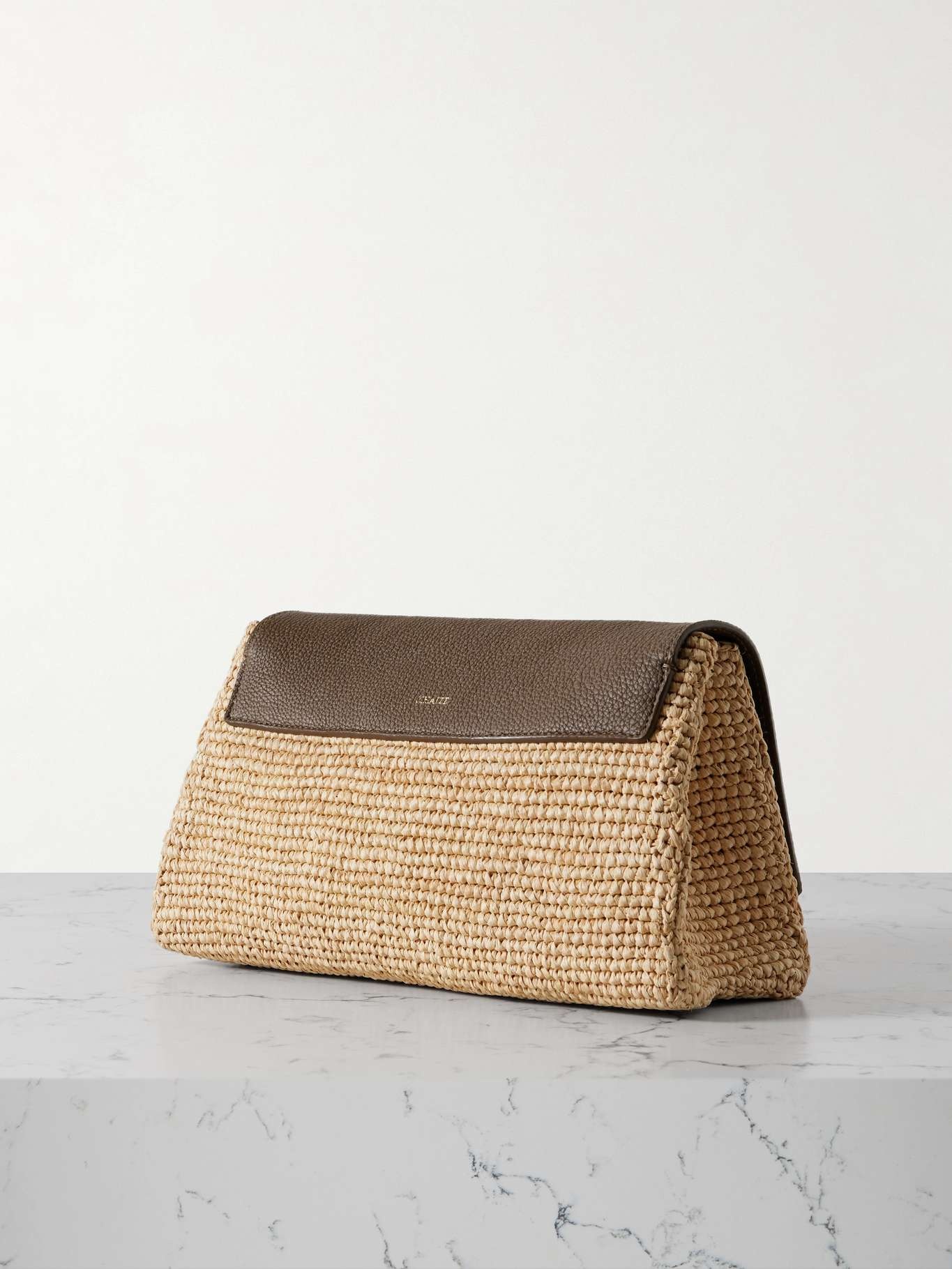 Audrey raffia and textured-leather shoulder bag Neutral - 3