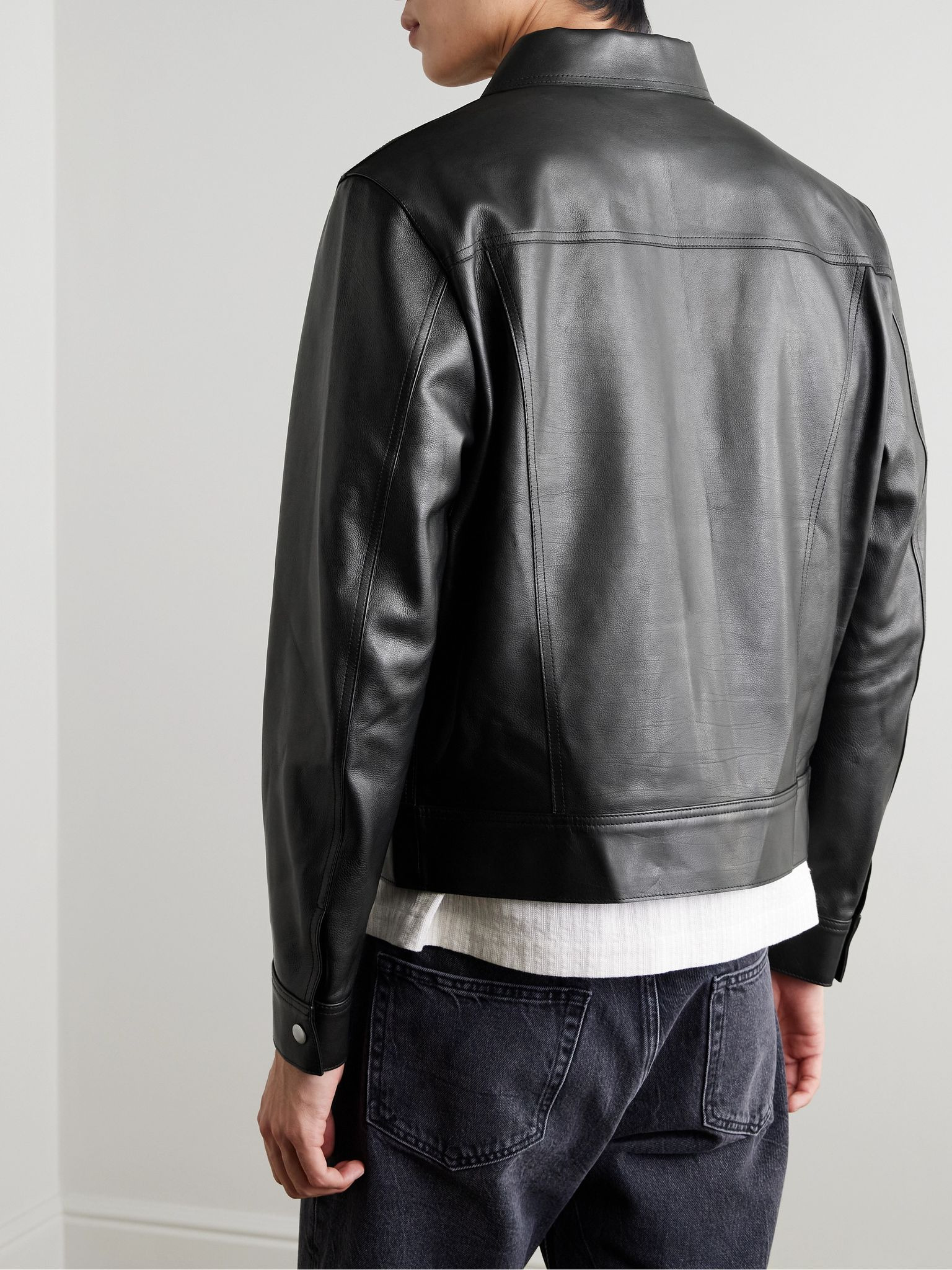 Leather Trucker Jacket Black - 3