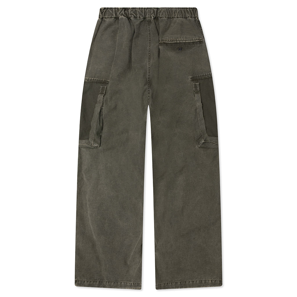 COTTON SATIN CARGO TROUSERS - DARK GREEN - 2