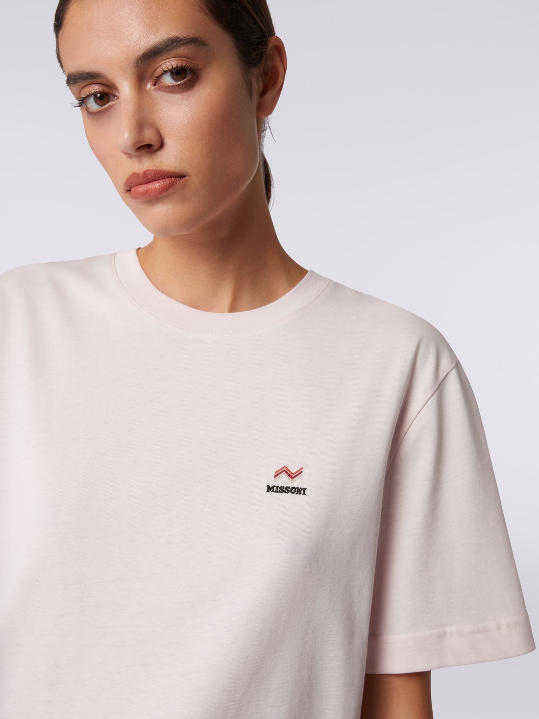 Crew-neck cotton T-shirt with embroidery and logo - 5