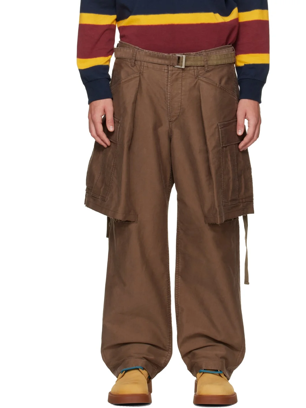 Brown Sueded Cotton Cargo Pants - 1