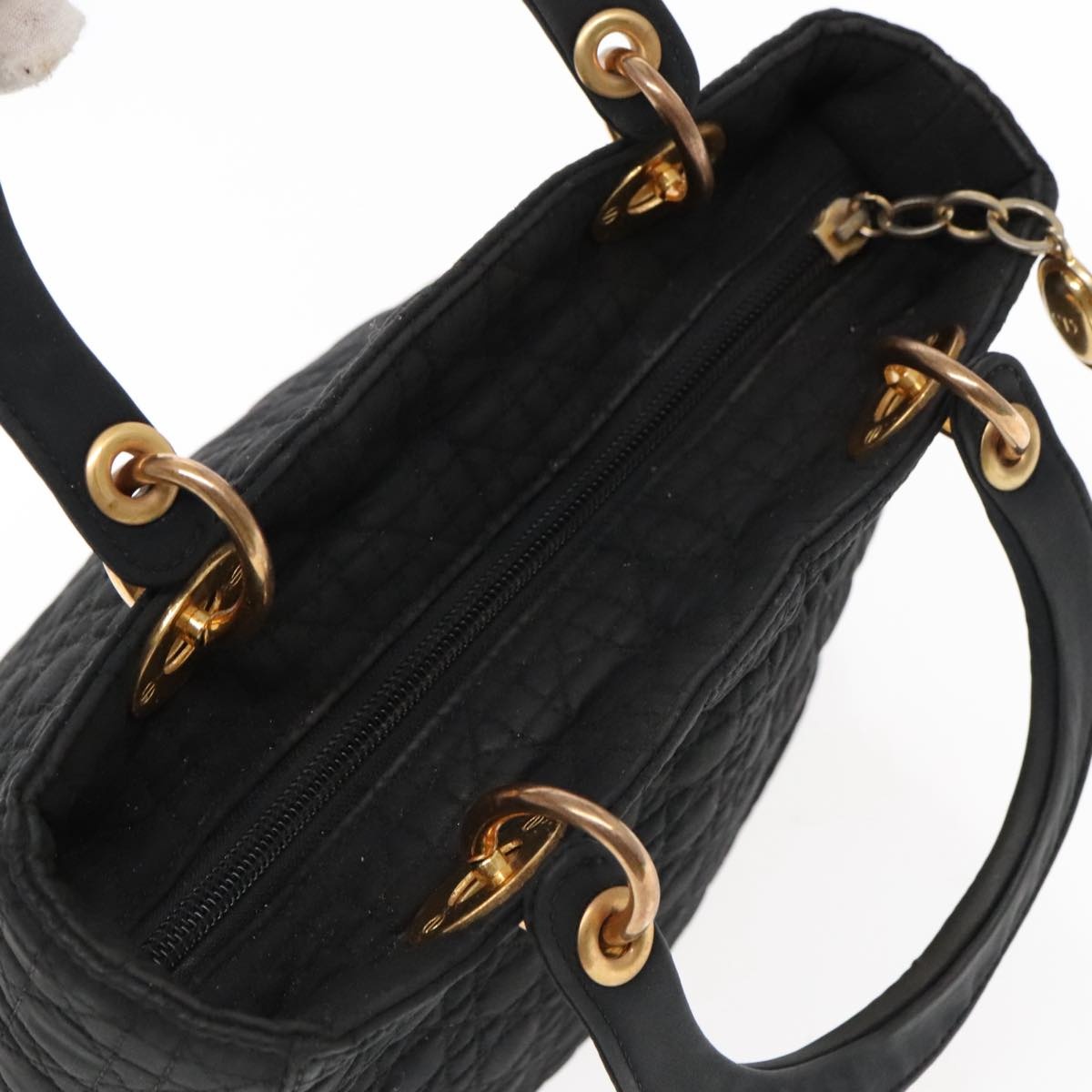 DIOR Lady DIOR Canage Hand Bag Nylon Black Gold - 6