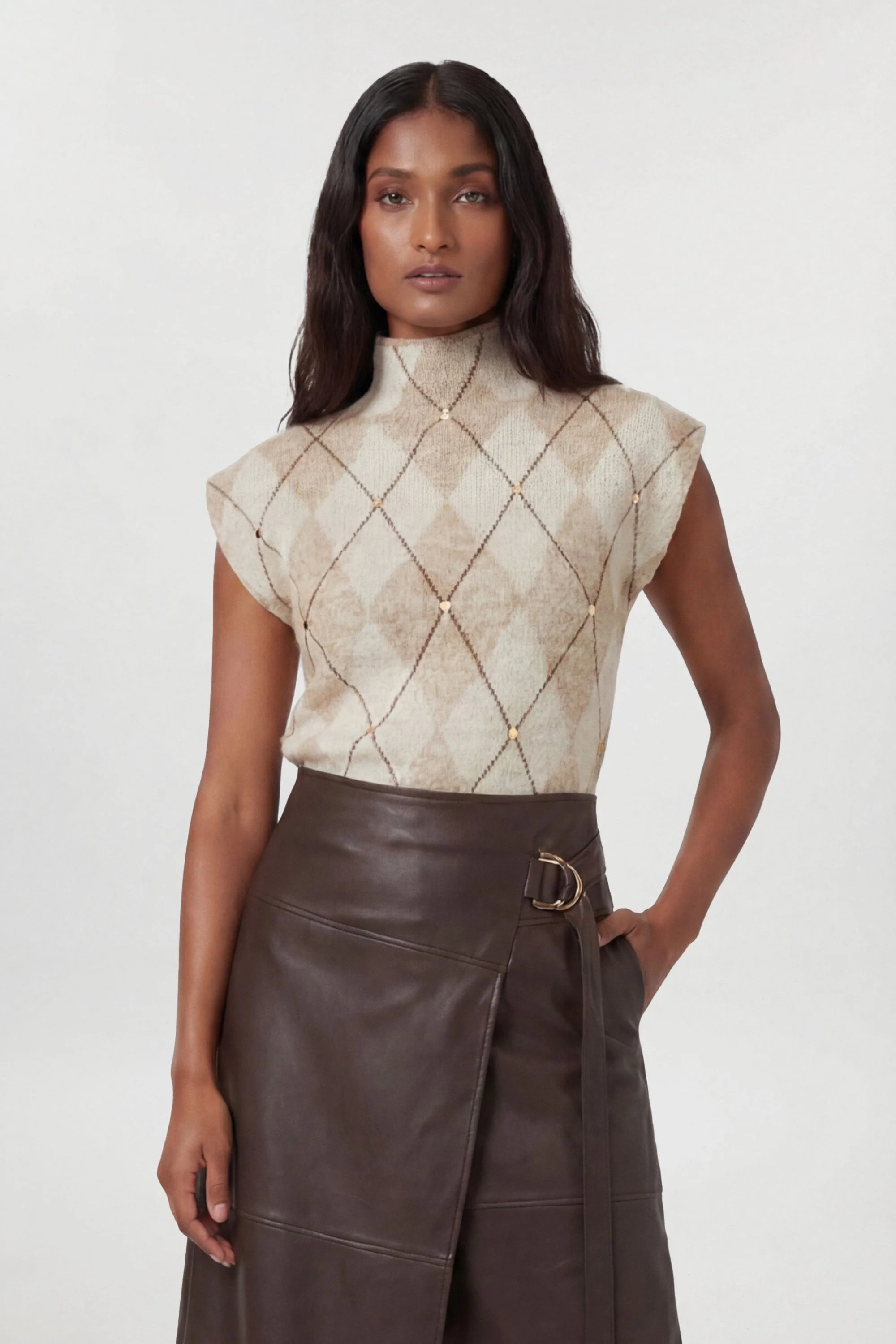 Studded Argyle Wool Blend Cosy Knitted Top - 1