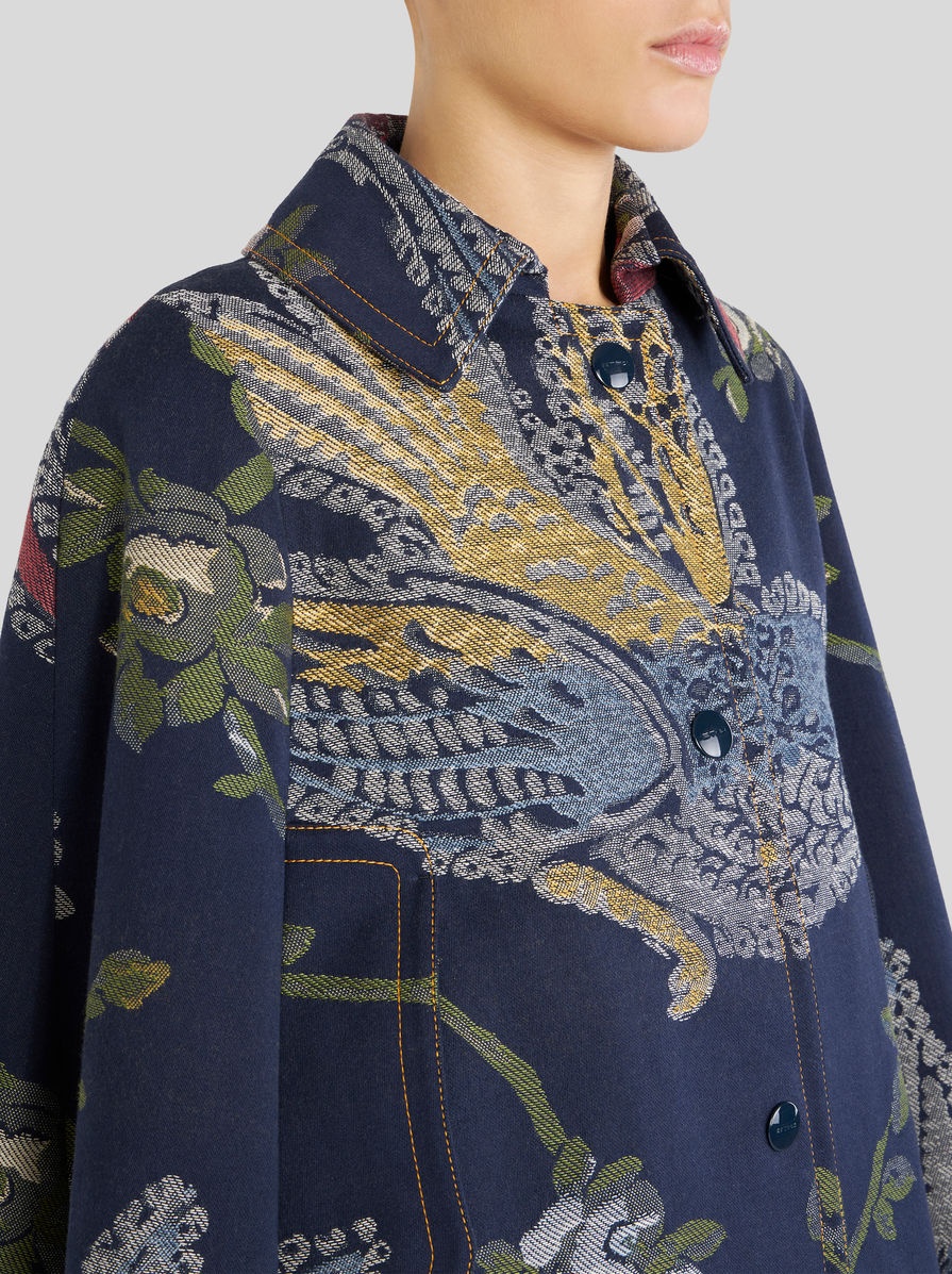 DENIM JACQUARD CAPE WITH BIRDS - 3