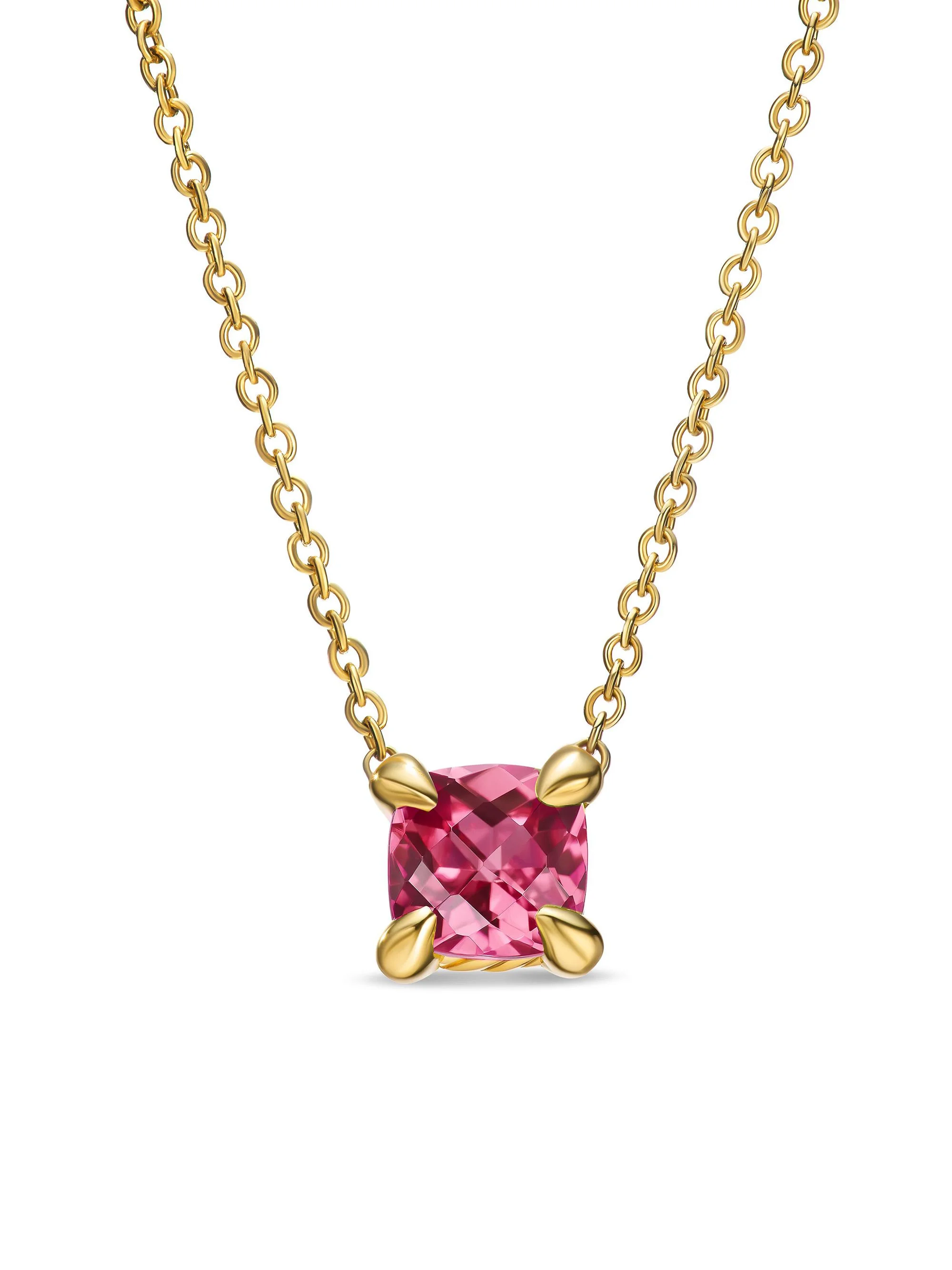 Women's Micro Chatelaine Pendant Necklace in 18K Yellow Gold - Pink Tourmaline - 1