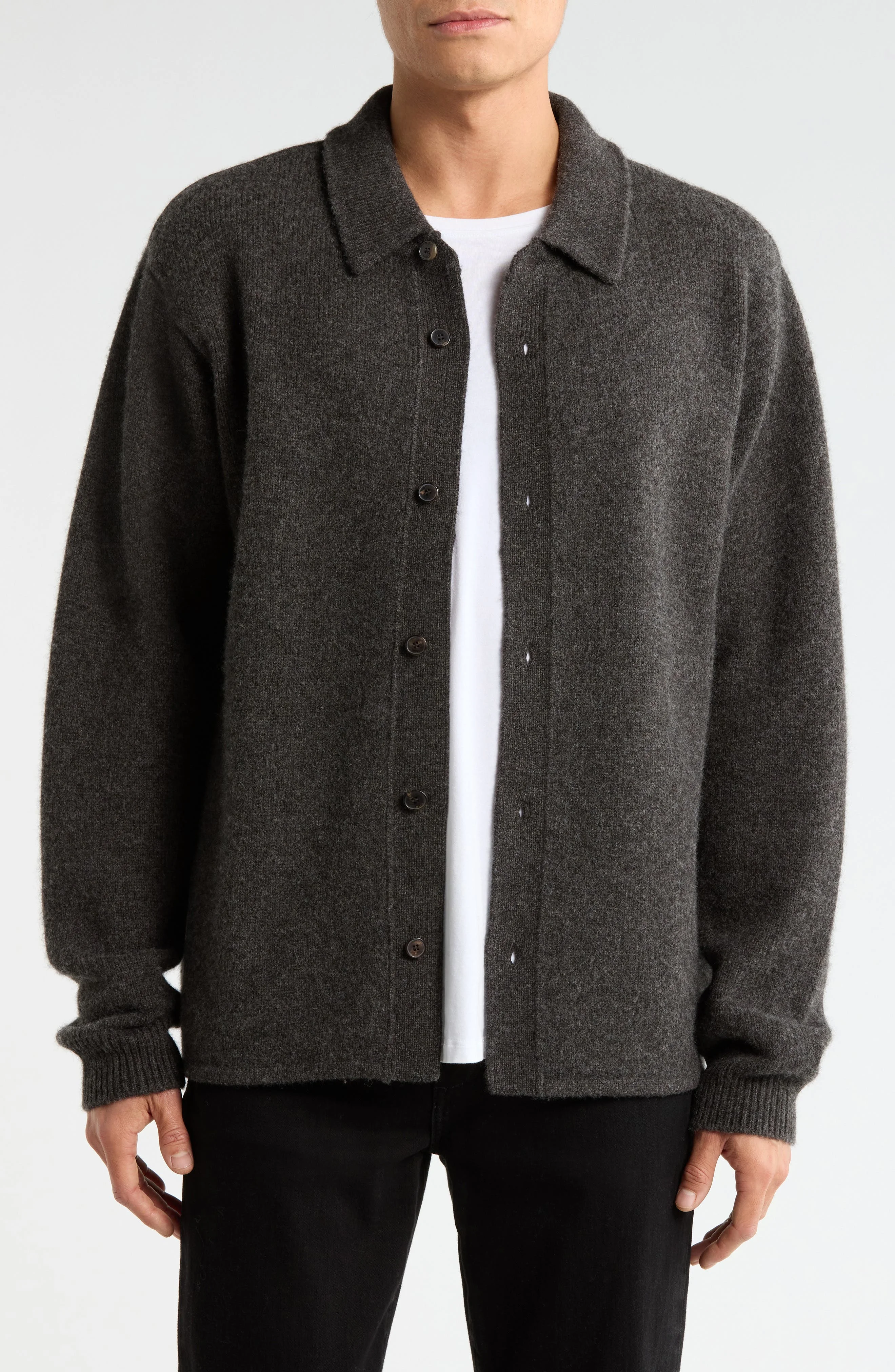 FRAME Yak Hair & Merino Wool Sweater Shirt in Dark Mocha at Nordstrom - 1