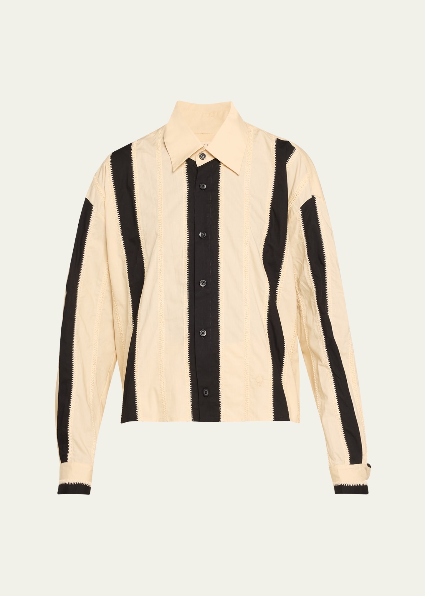 Stripe Embroidered Button-Down Shirt - 1