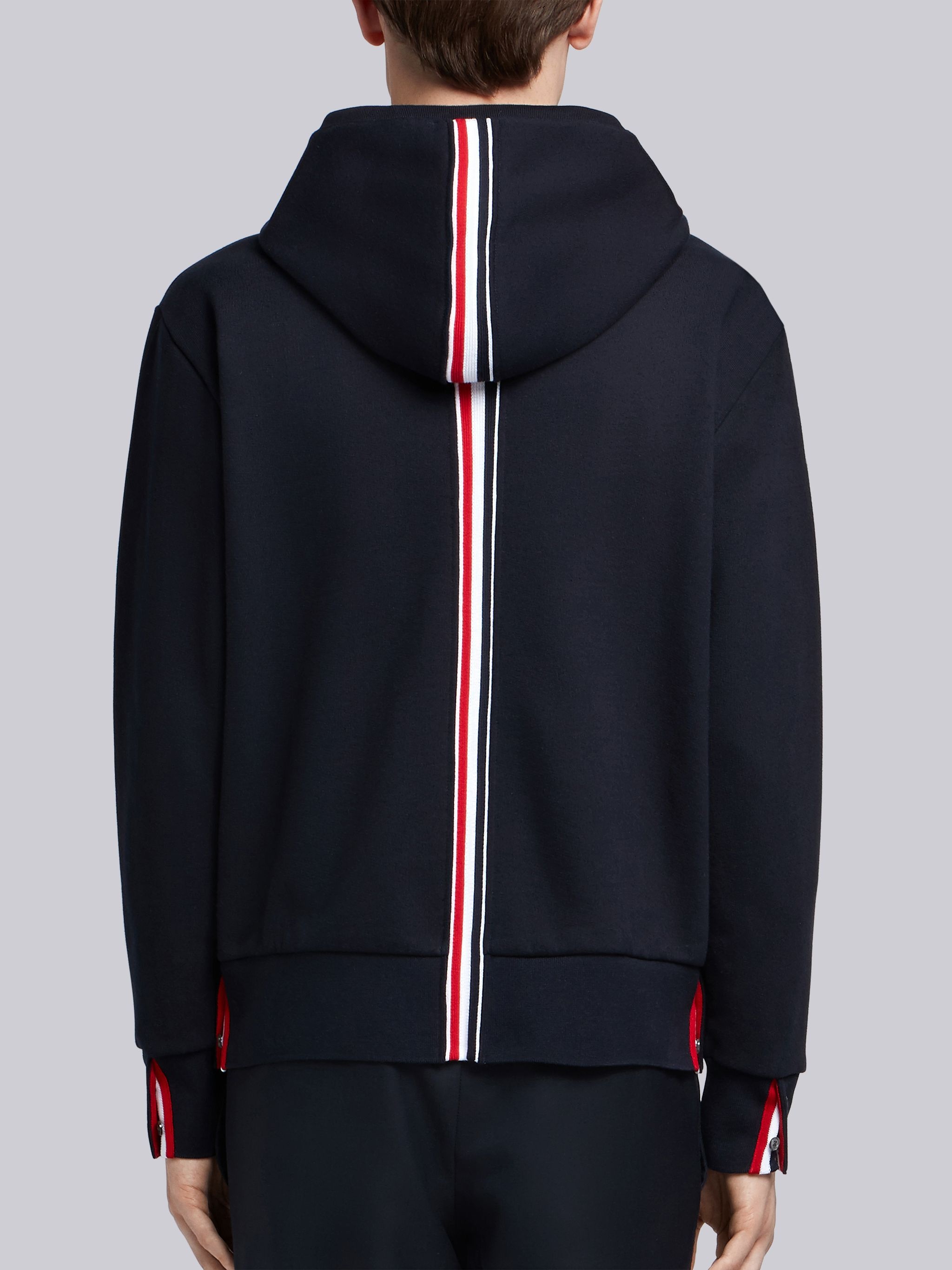 Navy Cotton Loopback Center Back Stripe Zip-up Hoodie - 2