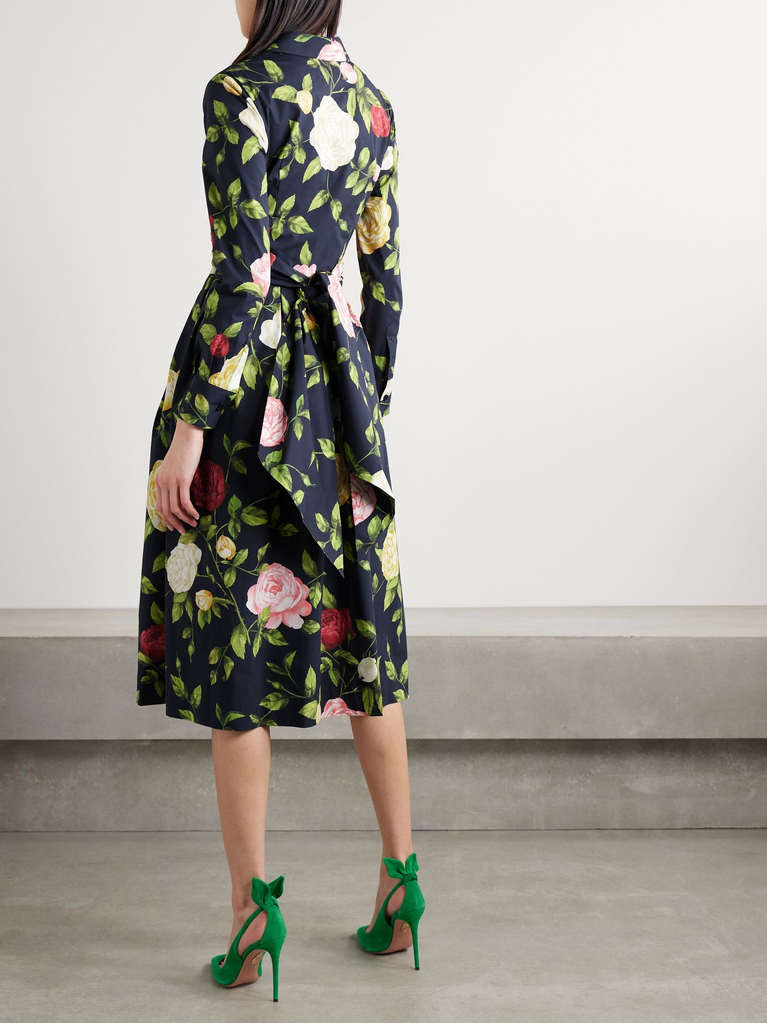 Wrap-effect floral-print cotton-blend poplin midi dress Navy - 3