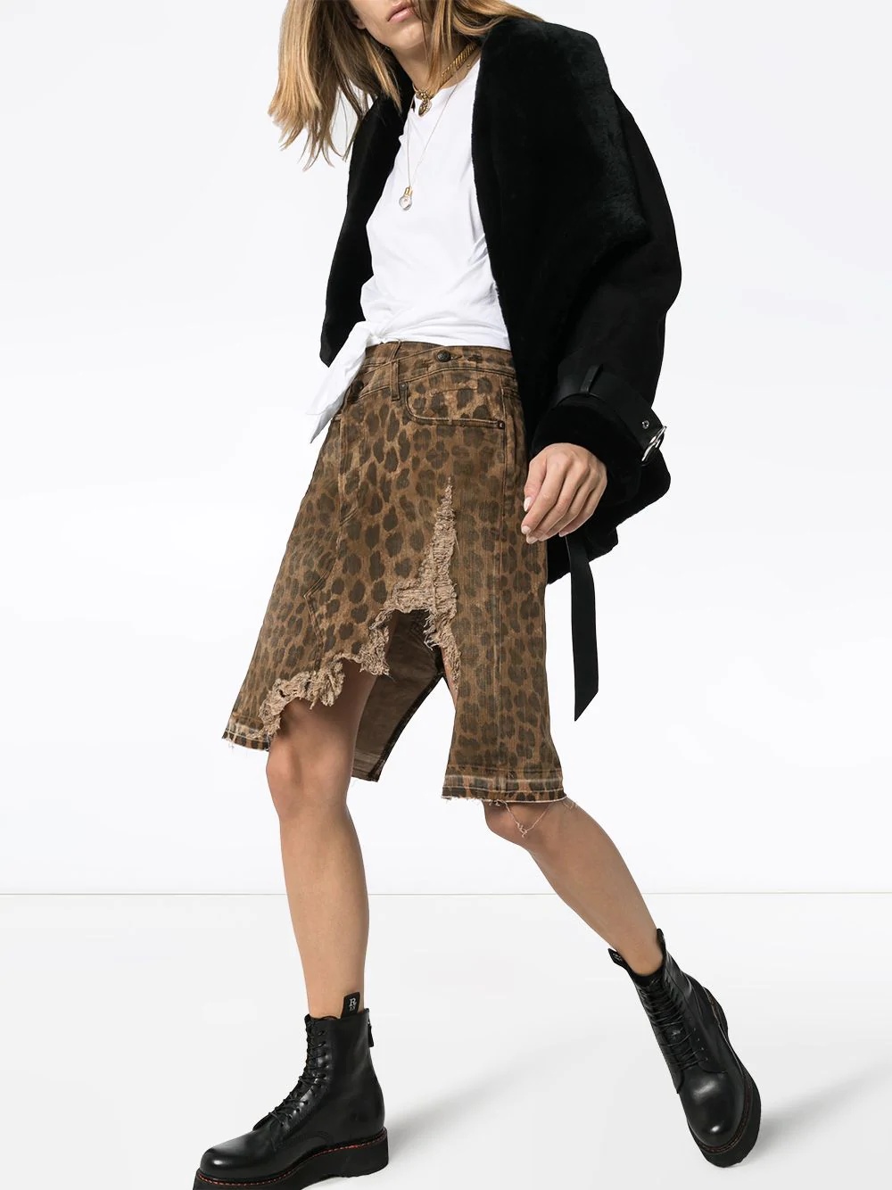 Norbury distressed leopard-print denim skirt - 2