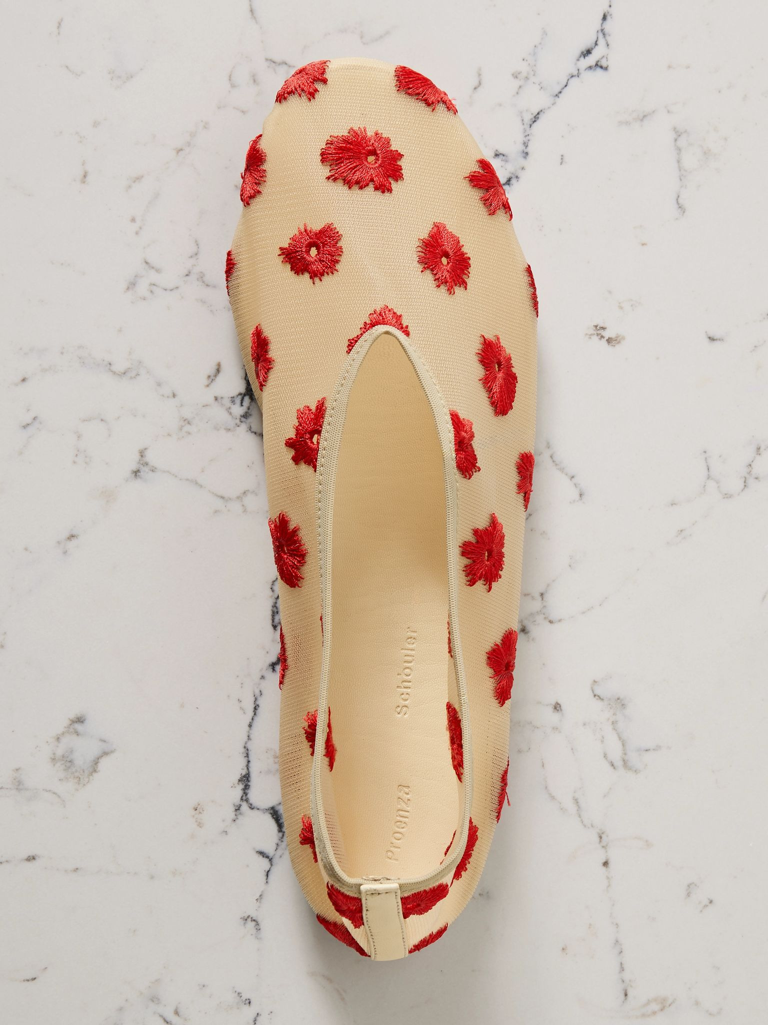 Tee embroidered mesh ballet flats Cream - 4