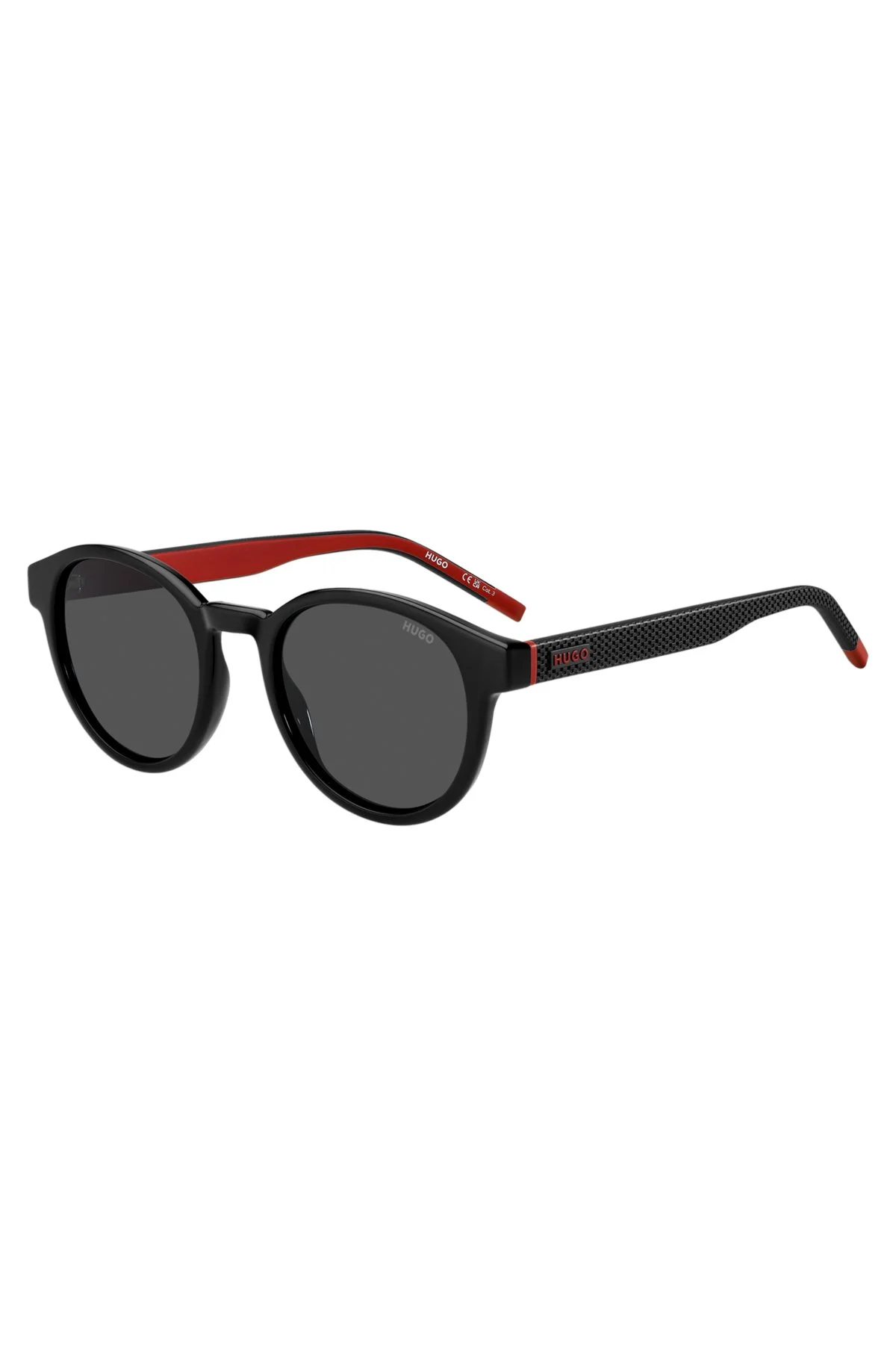 BLACK SUNGLASSES WITH ROUND FRAMES AND PATTERNED TEMPLES - 1
