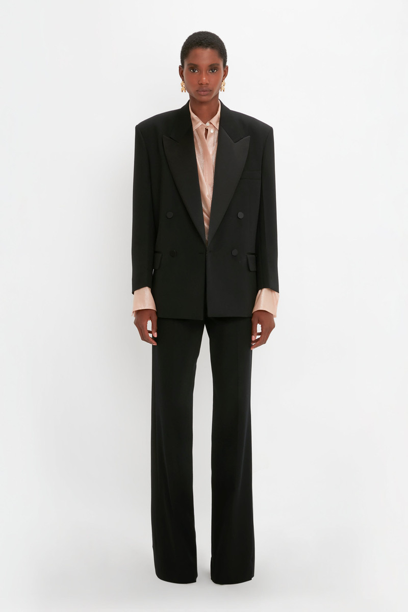 Victoria Beckham Satin Lapel Tuxedo Jacket in Black outlook