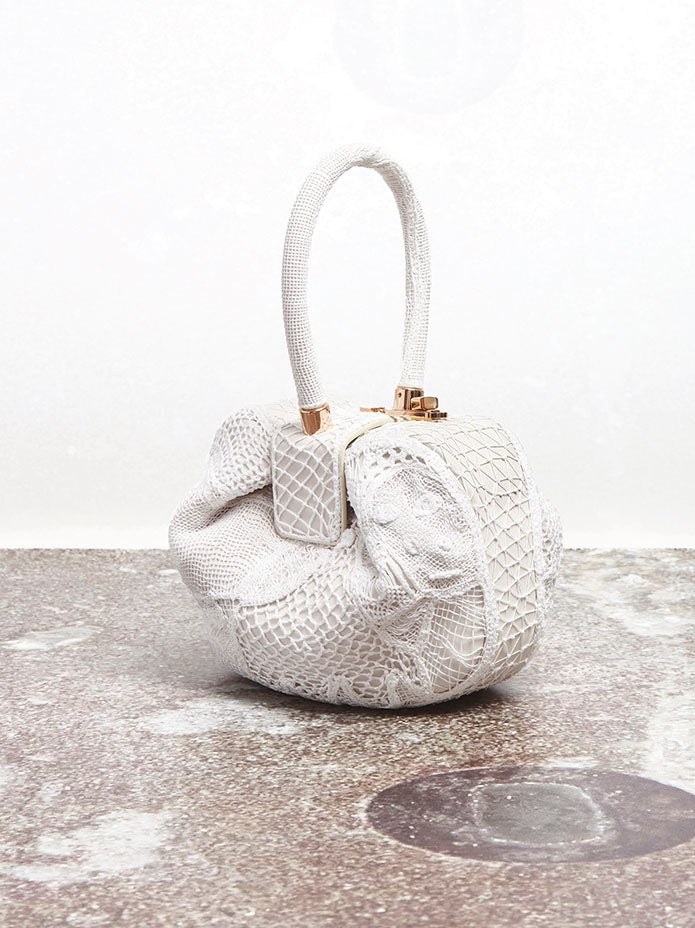 Nina Bag in Ivory Nappa Leather with Cotton Macrame - 5