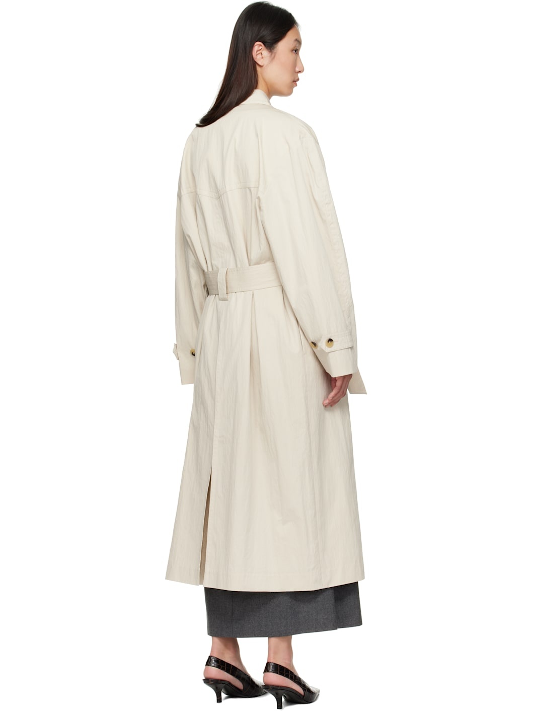 Beige Double-Breasted Trench Coat - 3