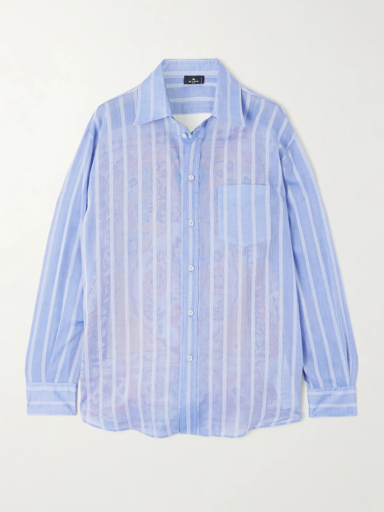 Printed Silk And Striped Cotton-voile Shirt - 1