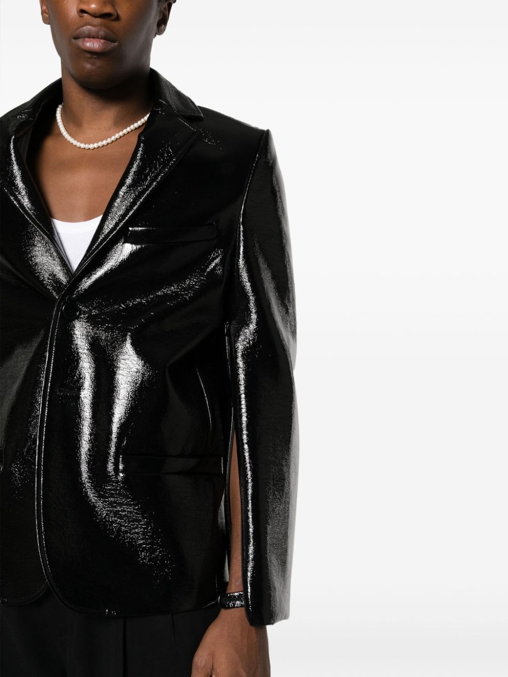 zip-detail patent-finish blazer - 6