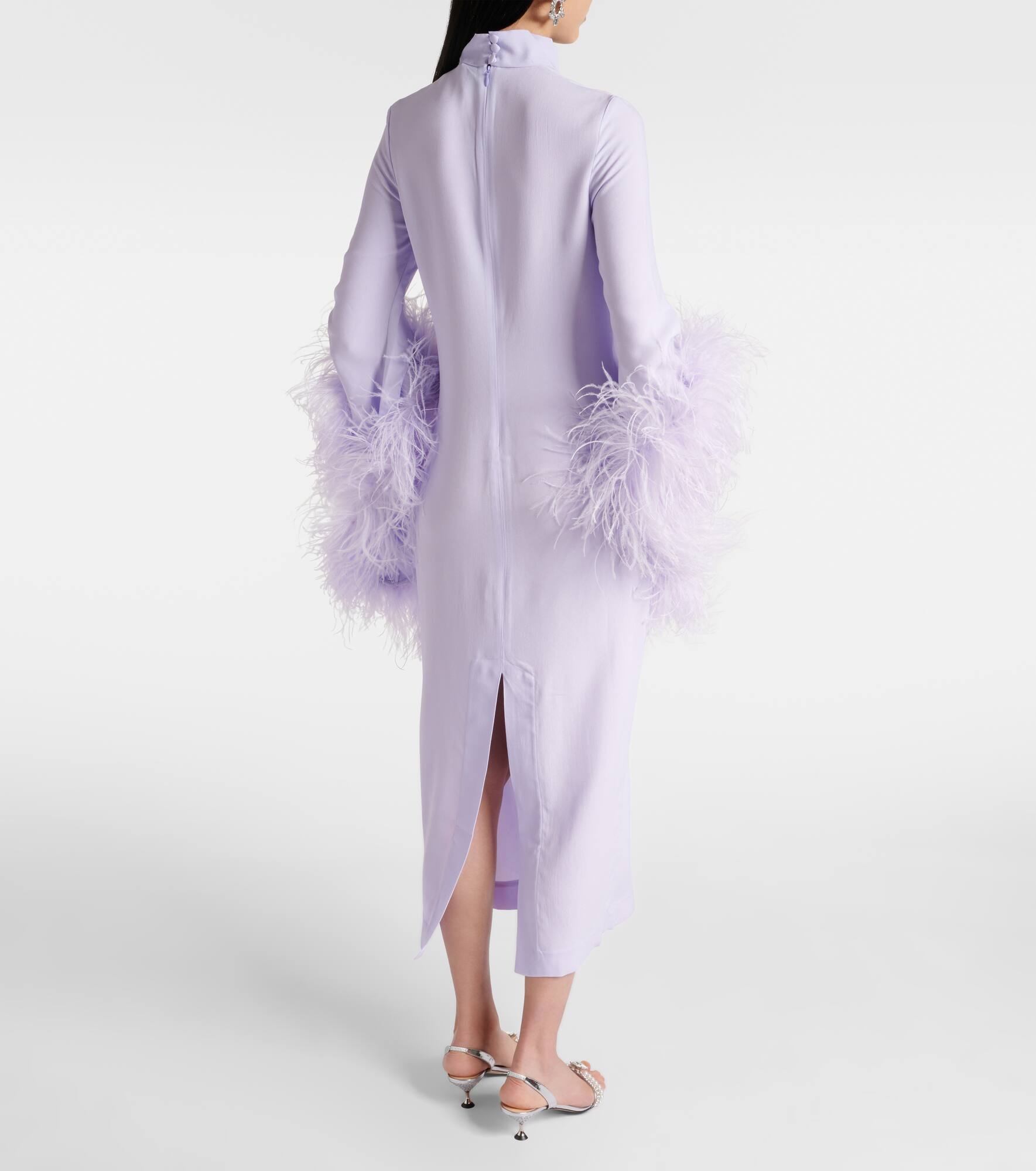 Del Rio feather-trimmed crêpe midi dress - 3