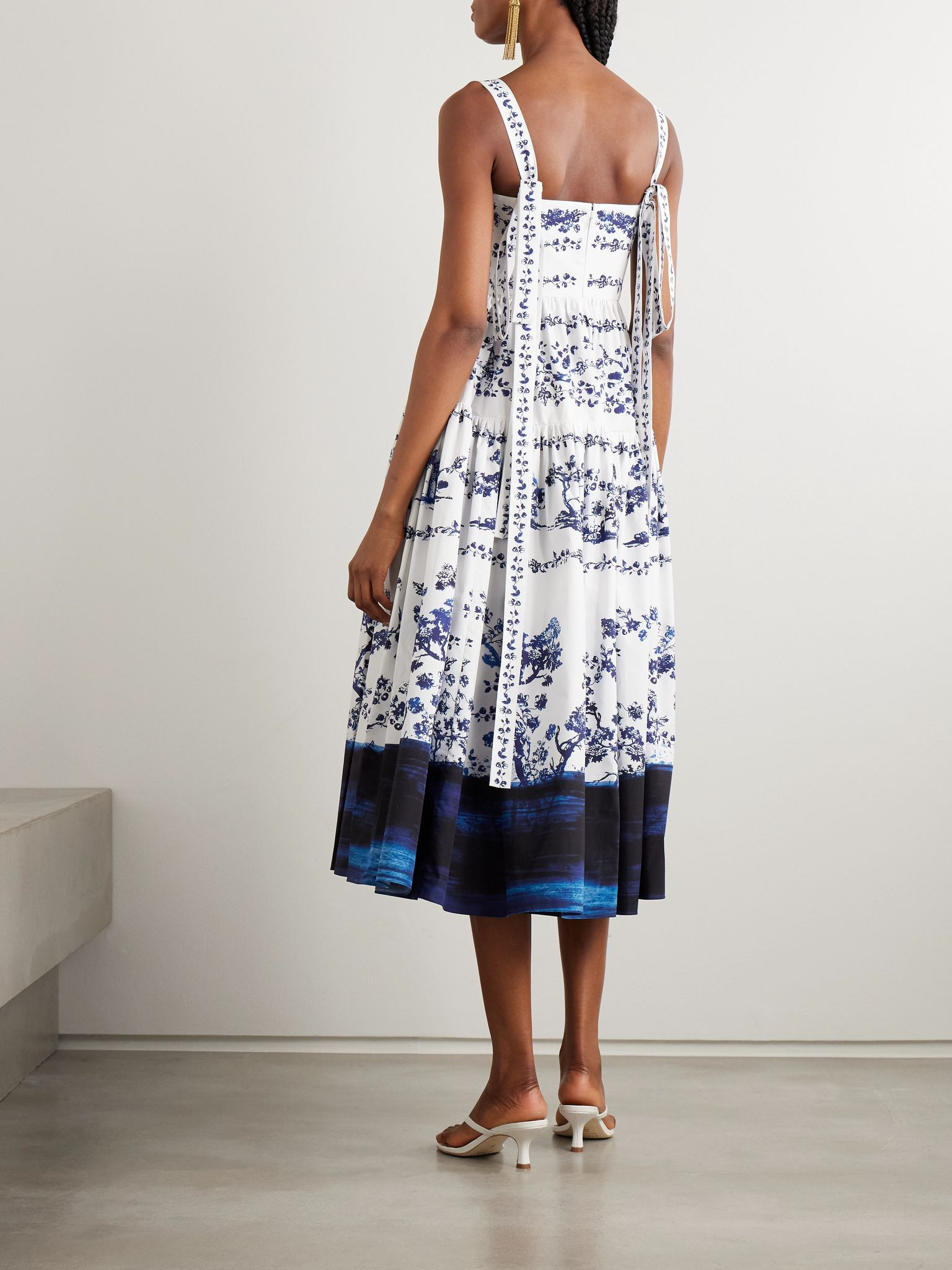 Tiered floral-print cotton-poplin midi dress Blue - 3