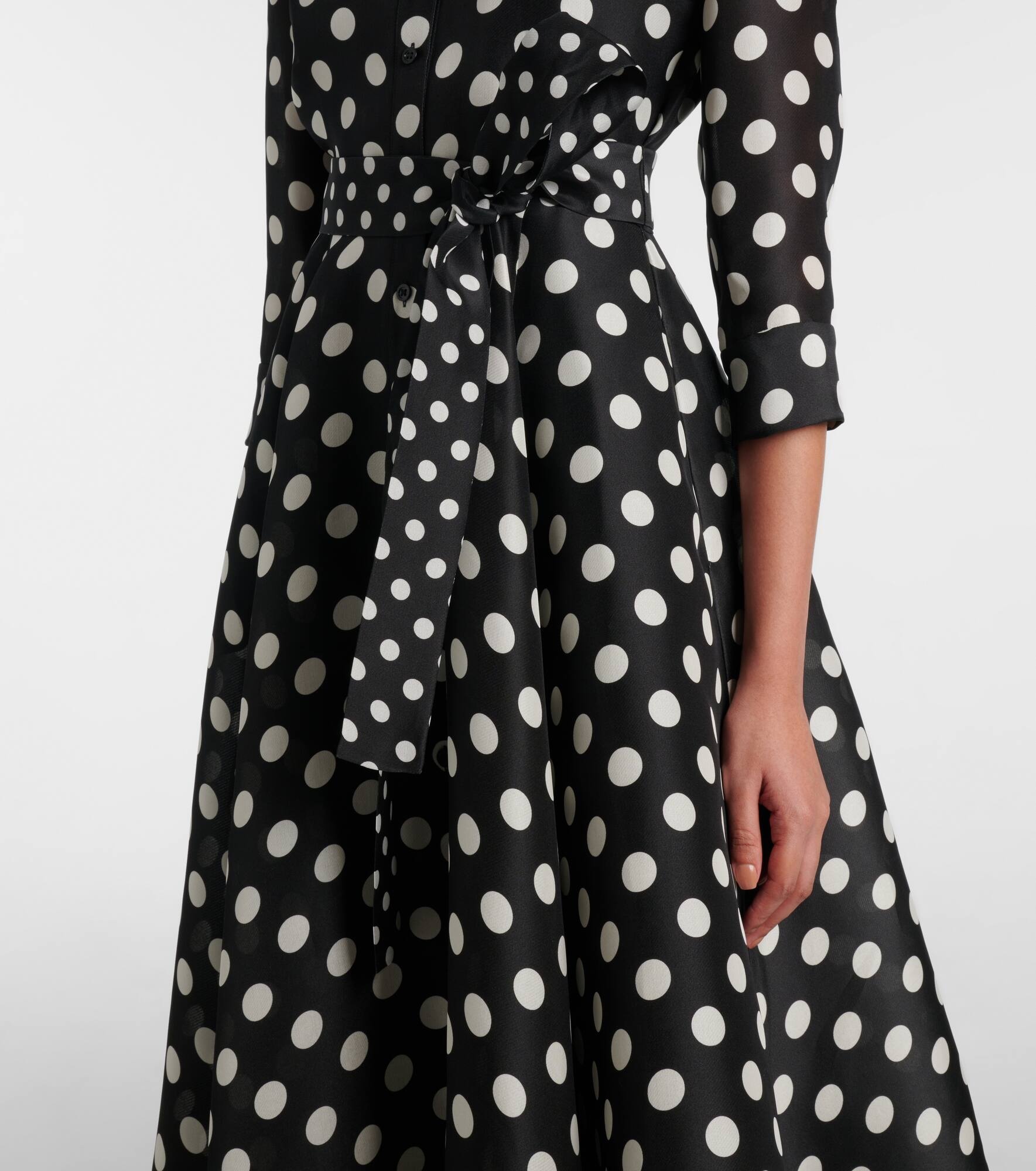 Floral-appliqué polka-dot silk gown - 5