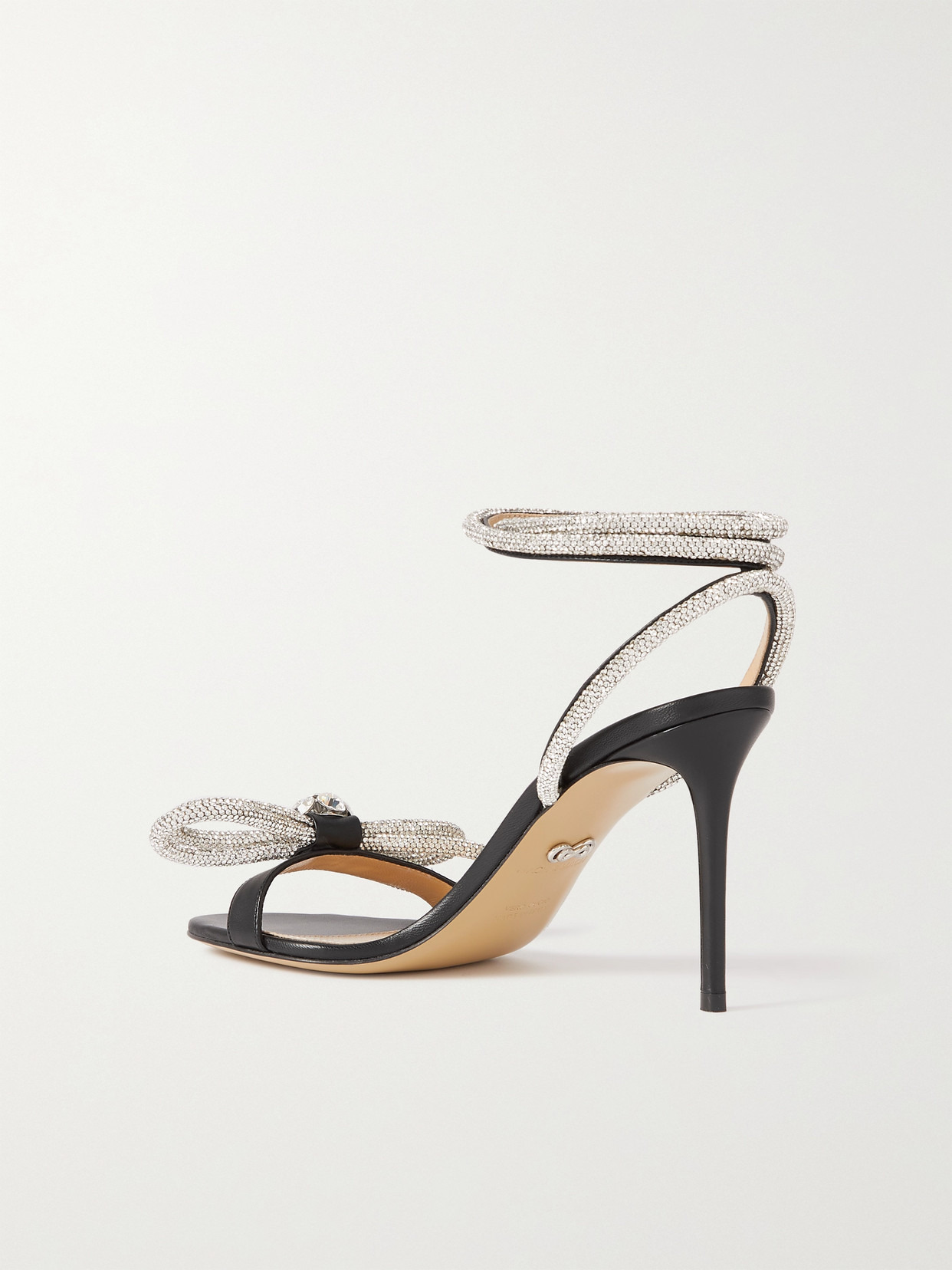 Double Bow Crystal-embellished Leather Sandals - 3