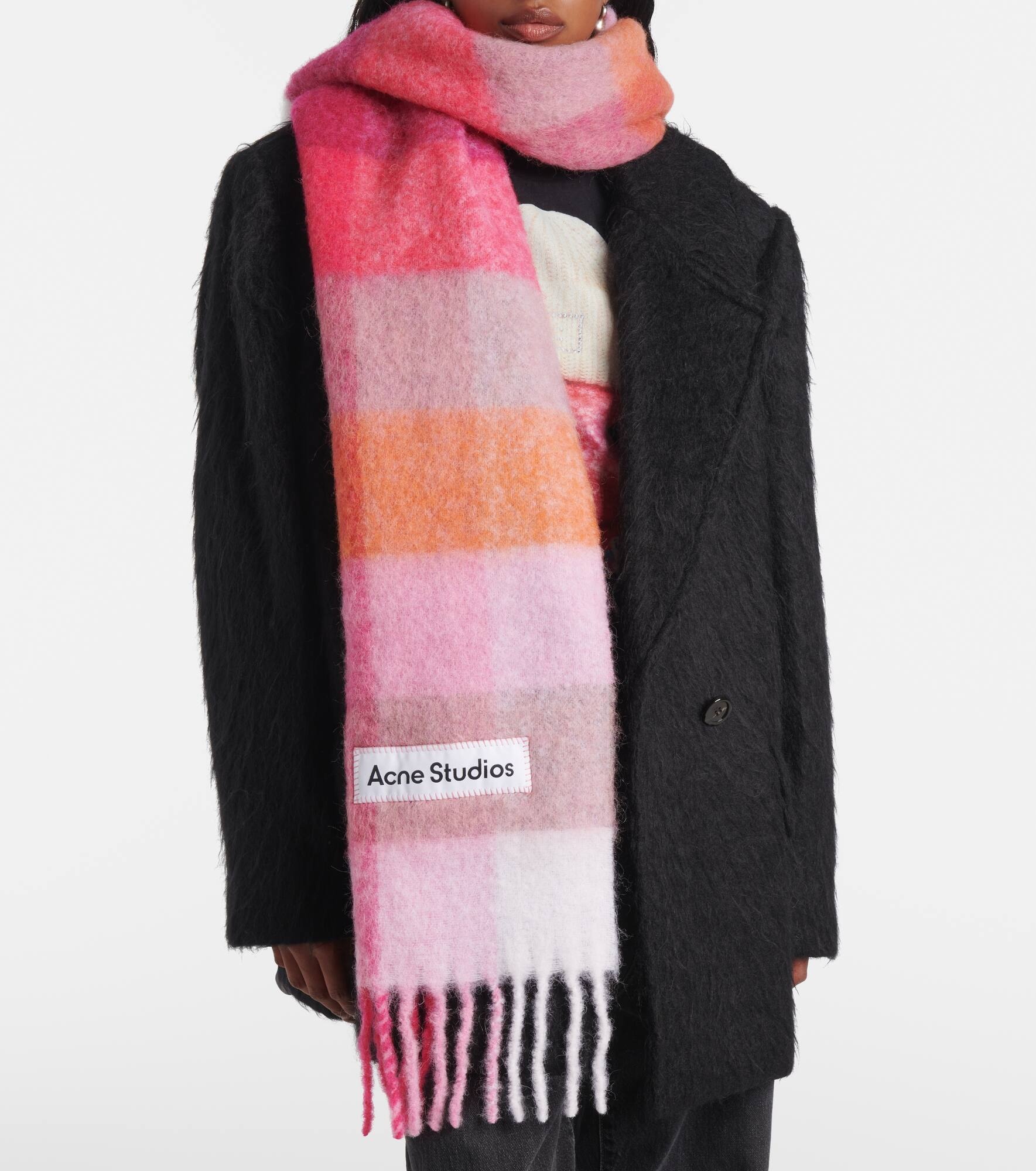 Logo checked wool-blend scarf - 2
