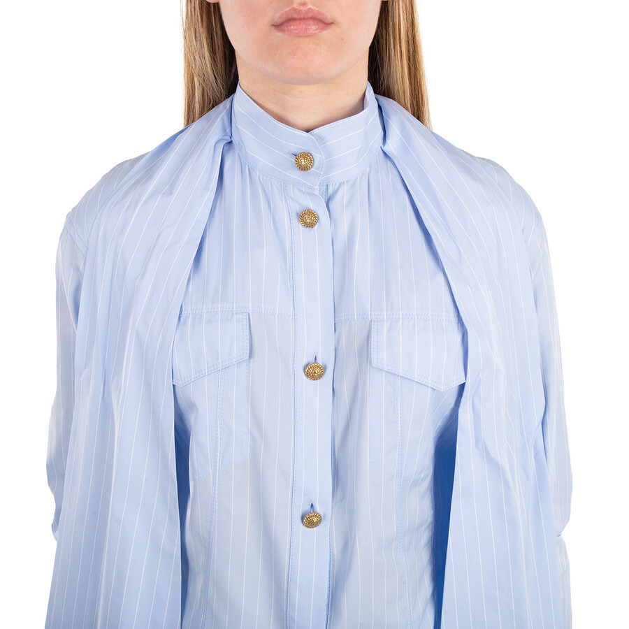 Balmain Pussy Bow Striped Cotton Popeline Shirt - 2