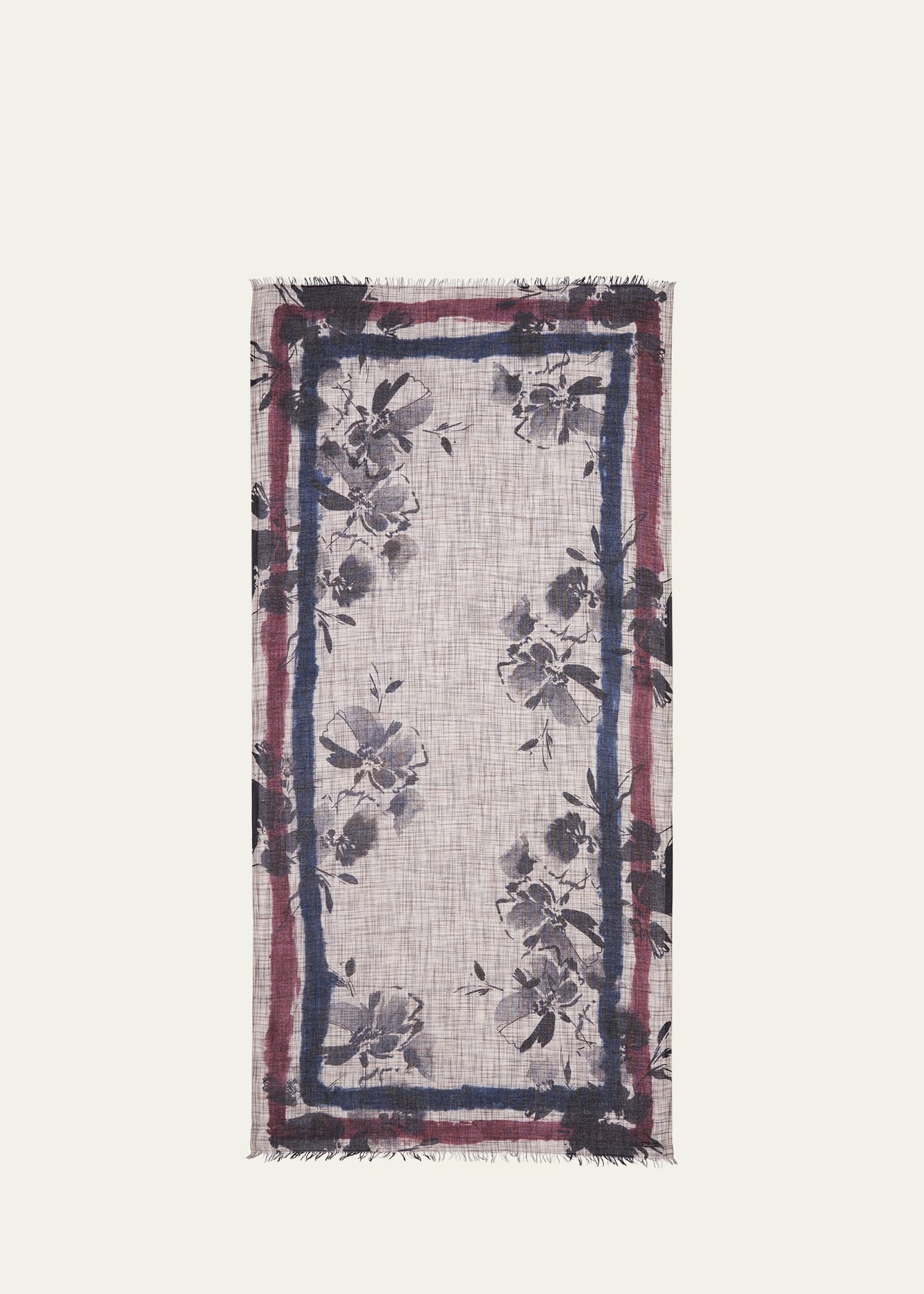 Stefanella Floral Outlined Cashmere Silk Scarf - 1