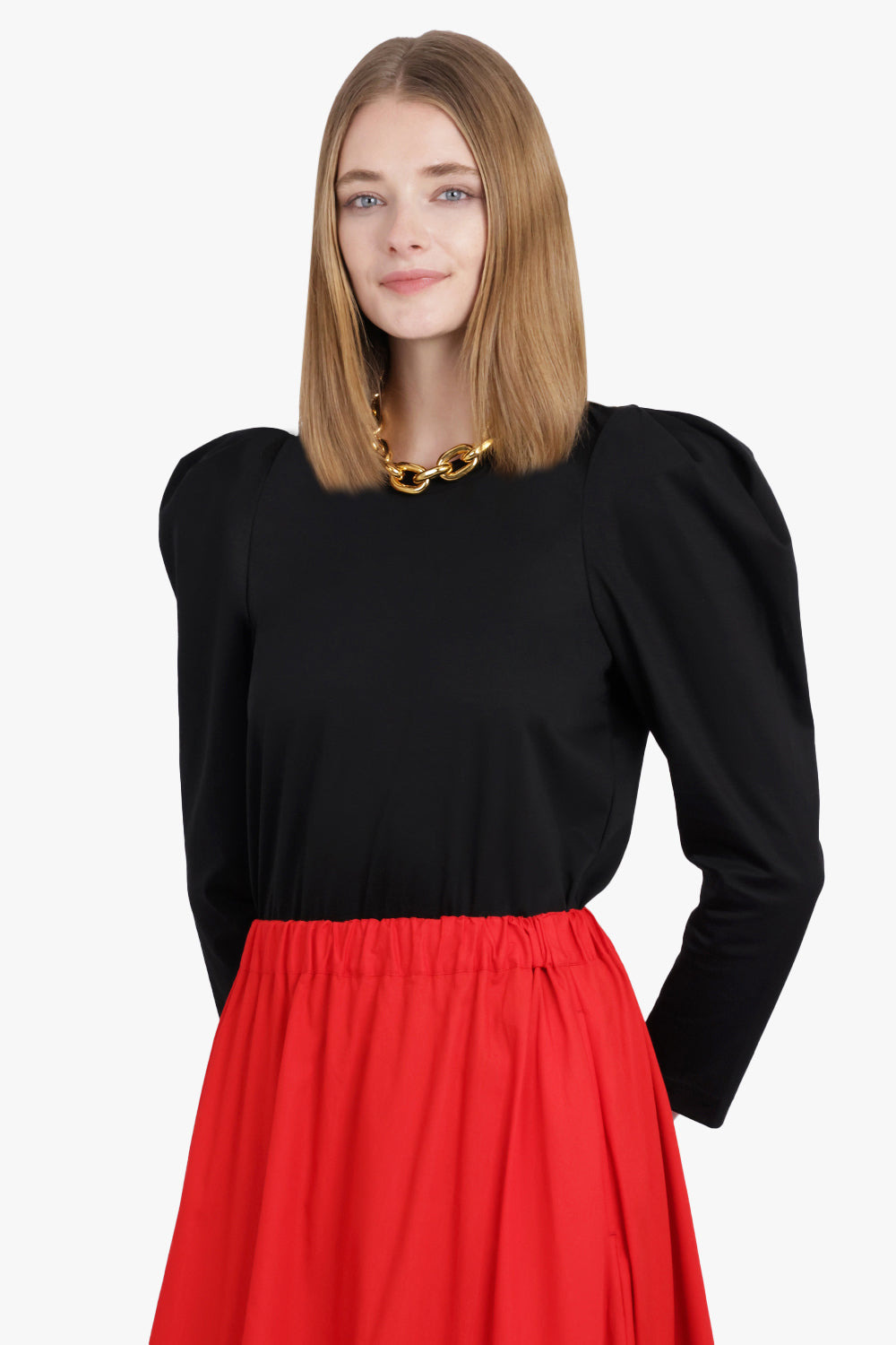 RUCHED PUFF SHOULDER L/S TOP | BLACK - 7