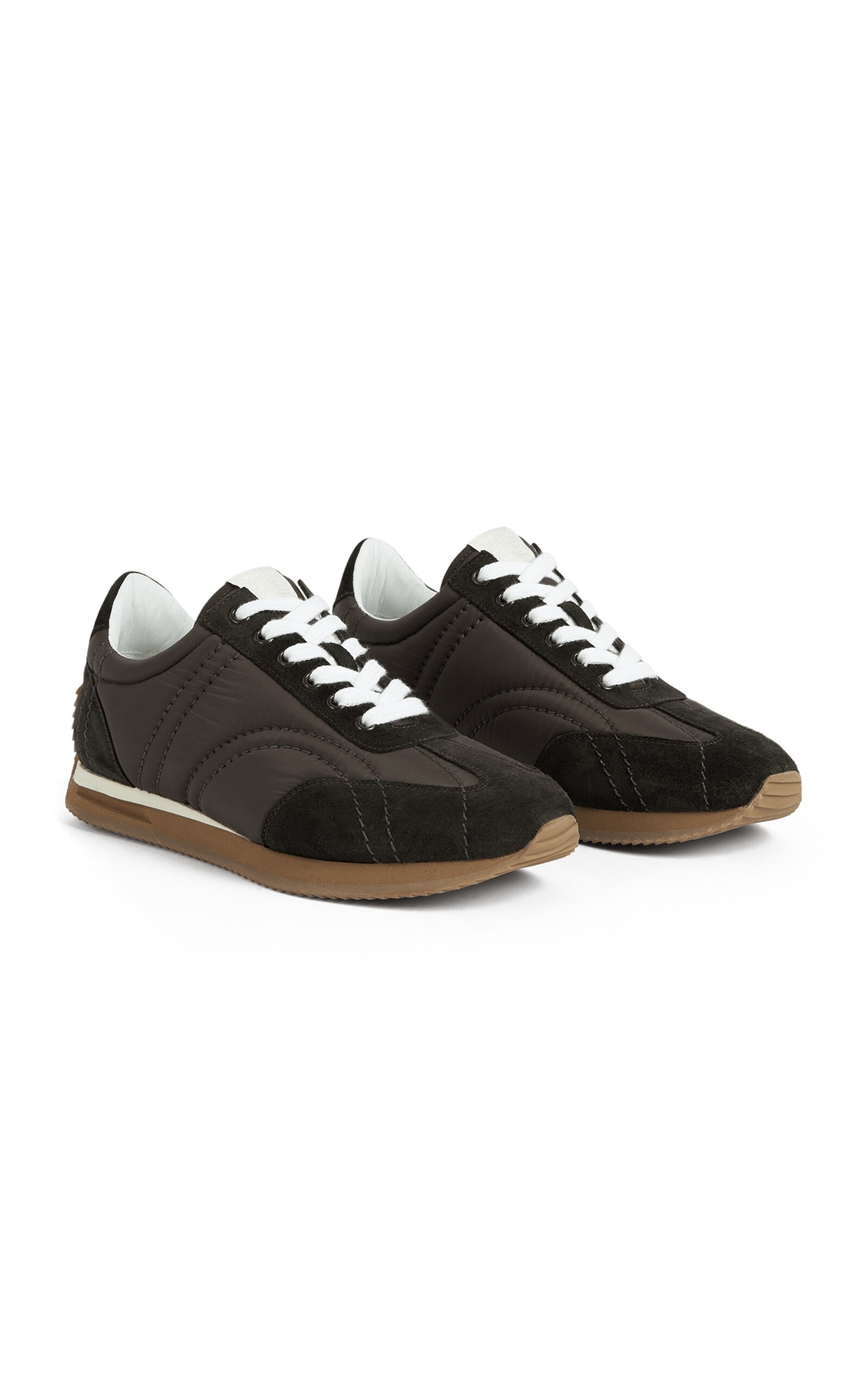 Sport Leather-Trimmed Nylon Sneakers brown - 3