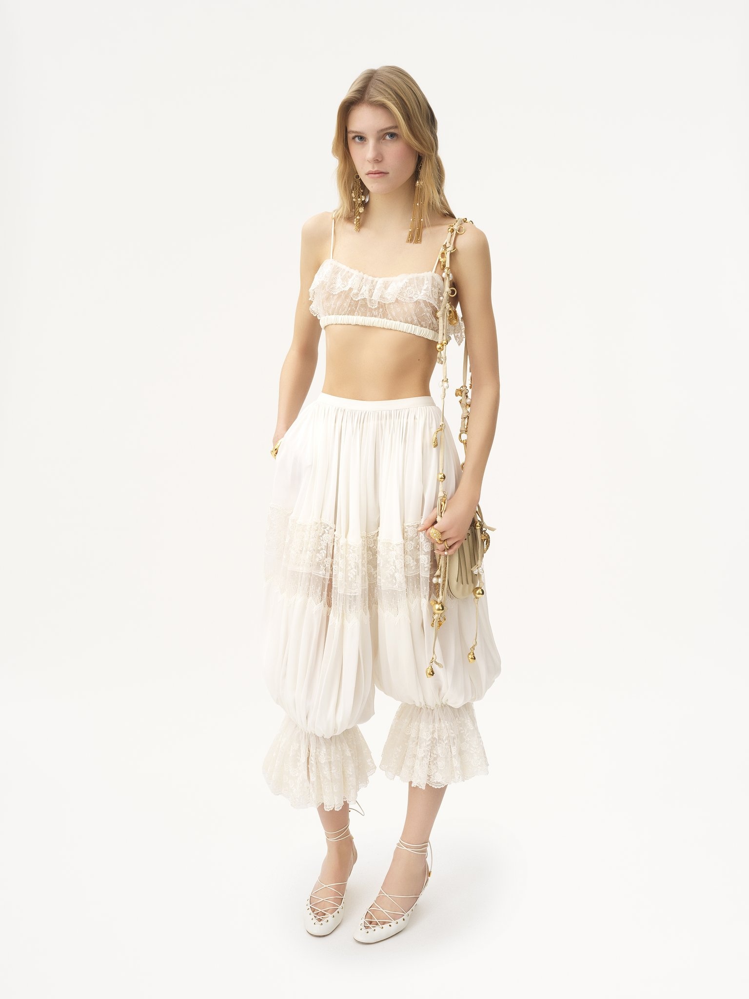 THIN-STRAP RUFFLED BRALETTE IN EMBROIDERED LACE - 3