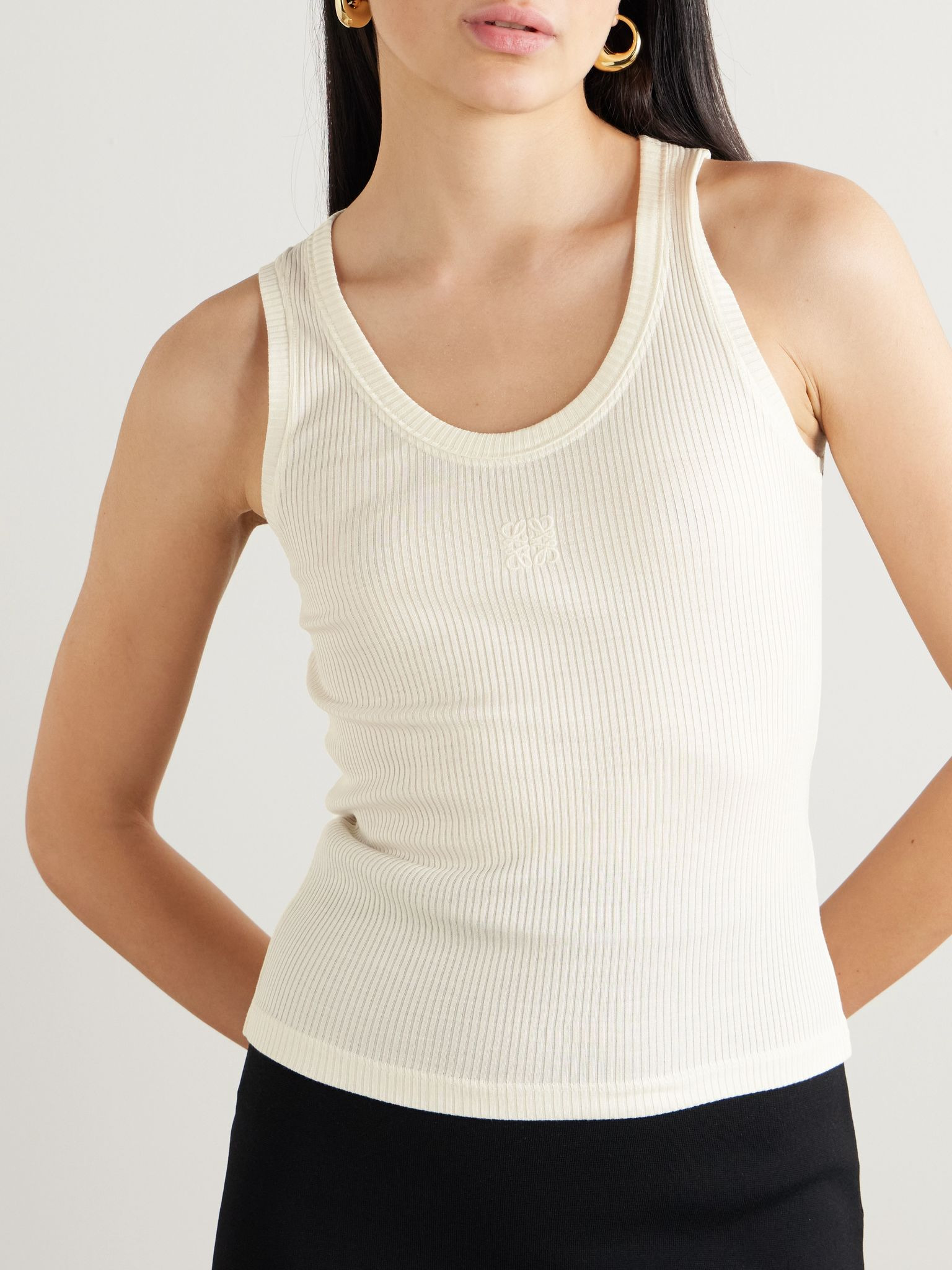 Anagram embroidered ribbed silk-jersey tank White - 3