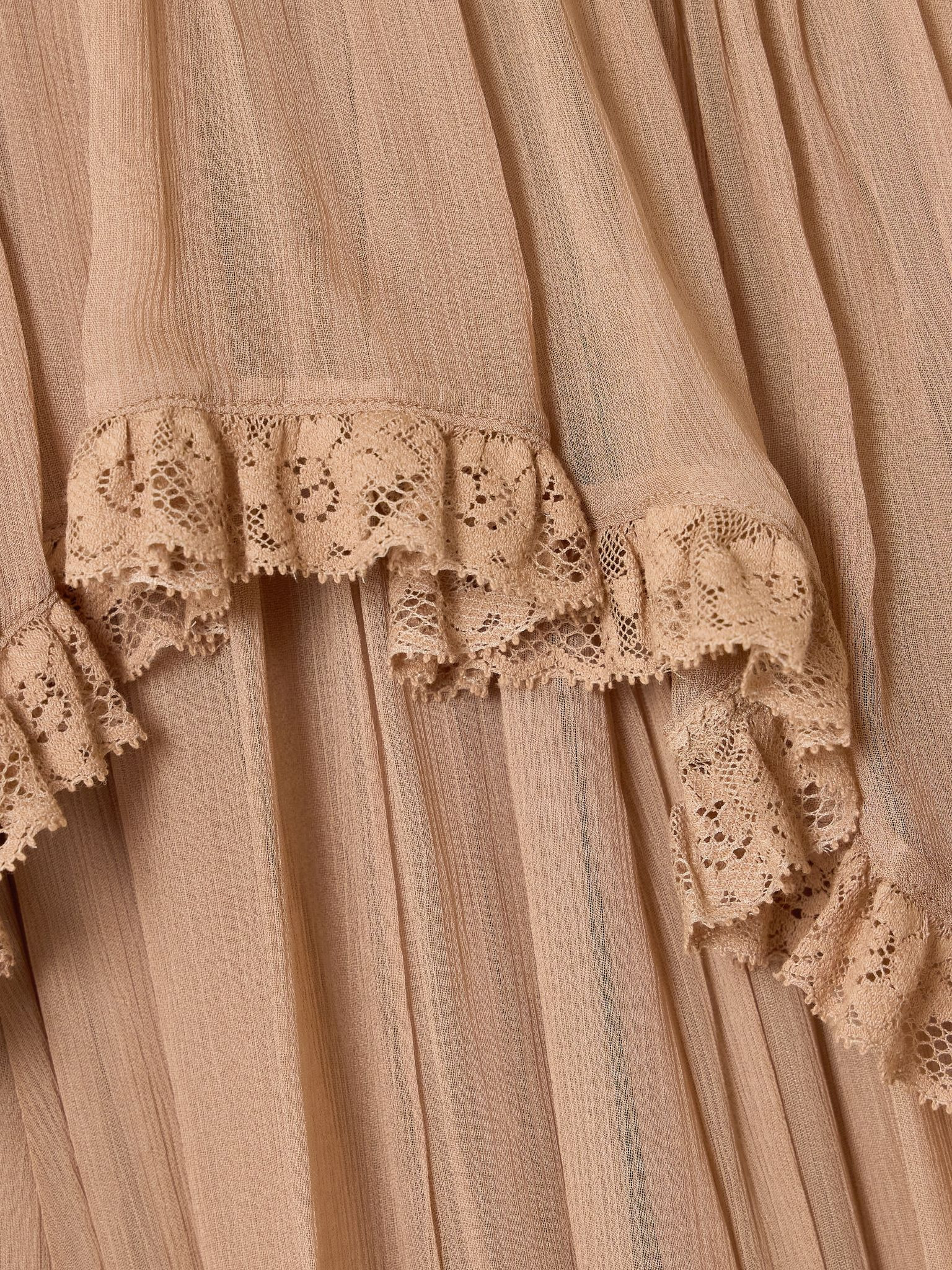 Hypnotic lace-trimmed tiered crepe de chine midi dress Beige - 4