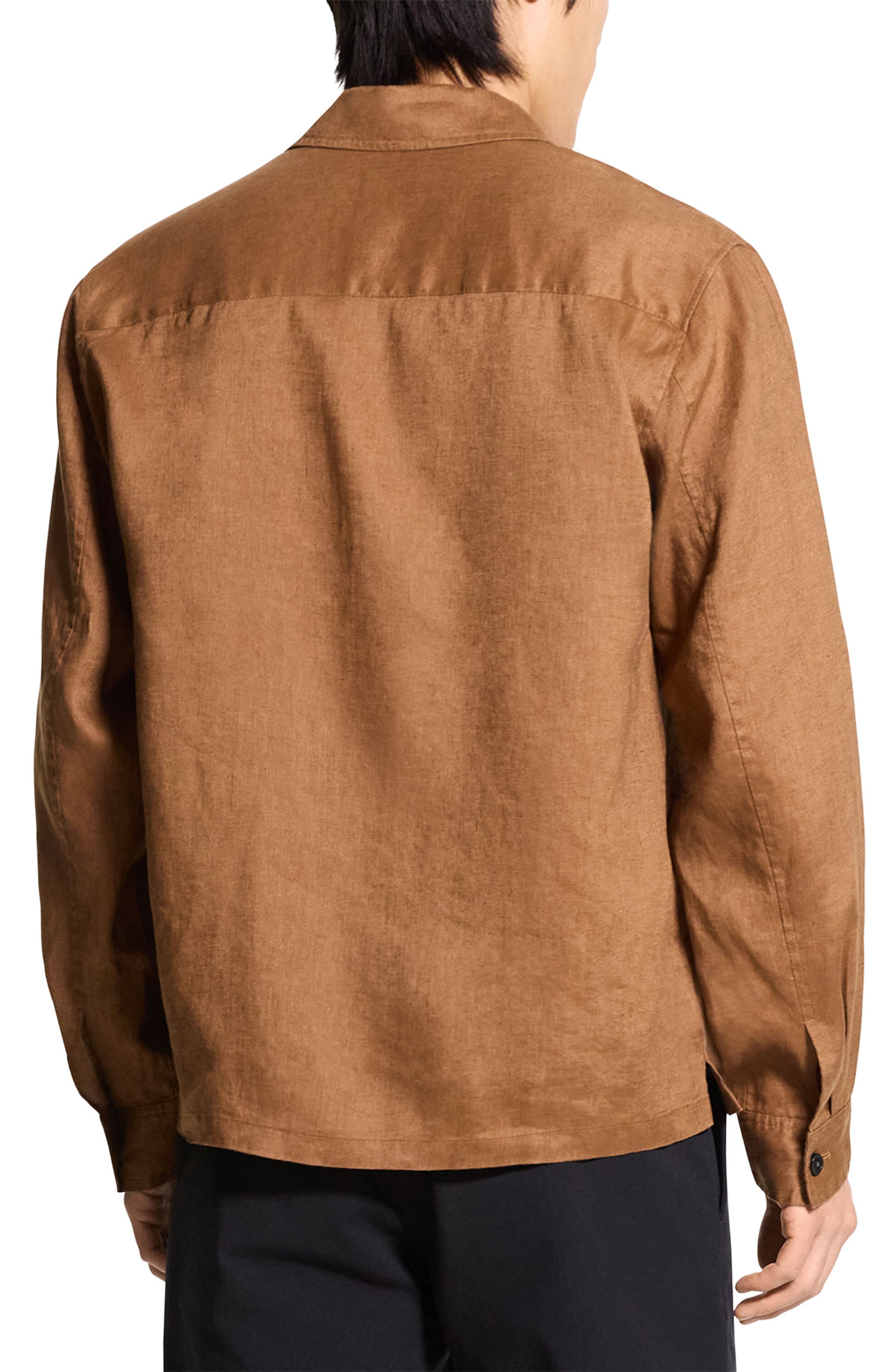 Theory Irving Boxy Linen Button-Up Shirt in Deep Tobacco at Nordstrom - 2
