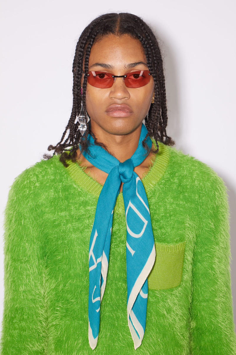 Logo wool square scarf - Teal blue 3