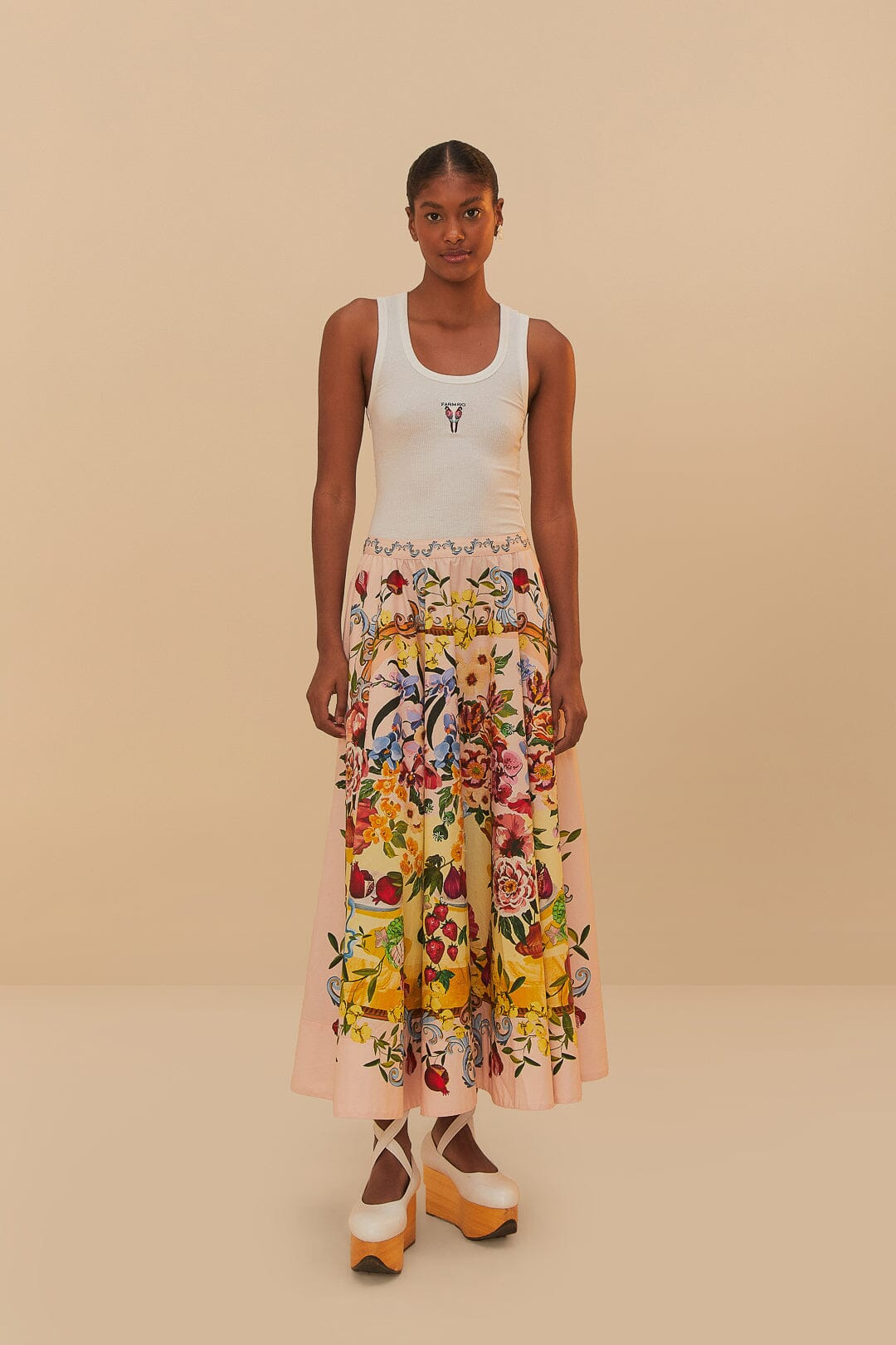 Pink Garden Terrace Organic Cotton Midi Skirt - 2