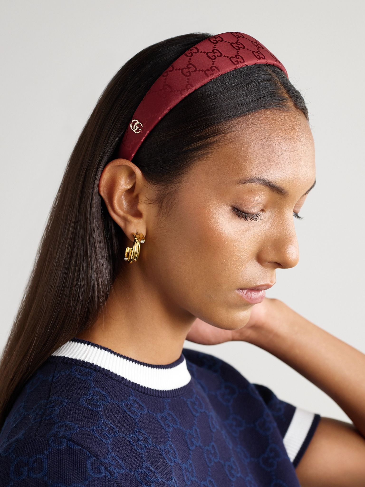 Embellished nylon-jacquard headband Burgundy - 2