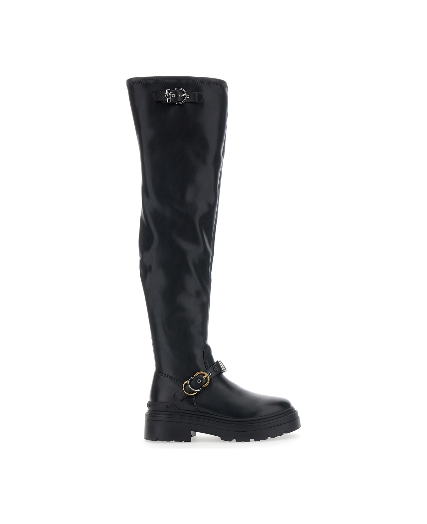 Black Boots With Applied Buckles In Leather Woman - 1