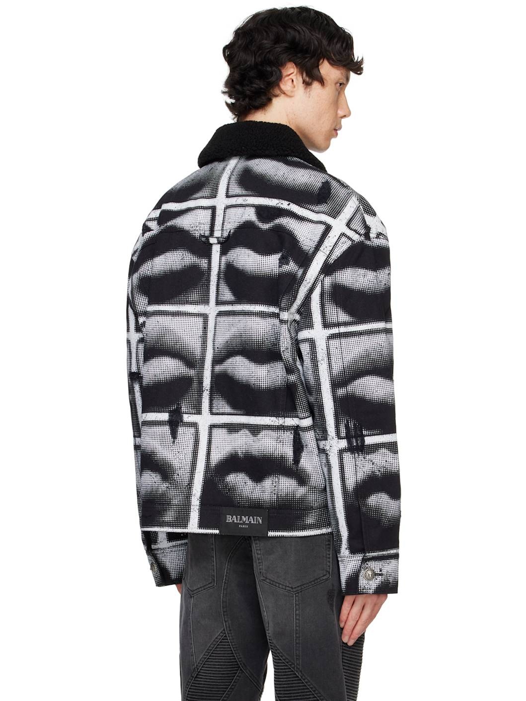 Black & White Lips Print Denim Jacket - 3