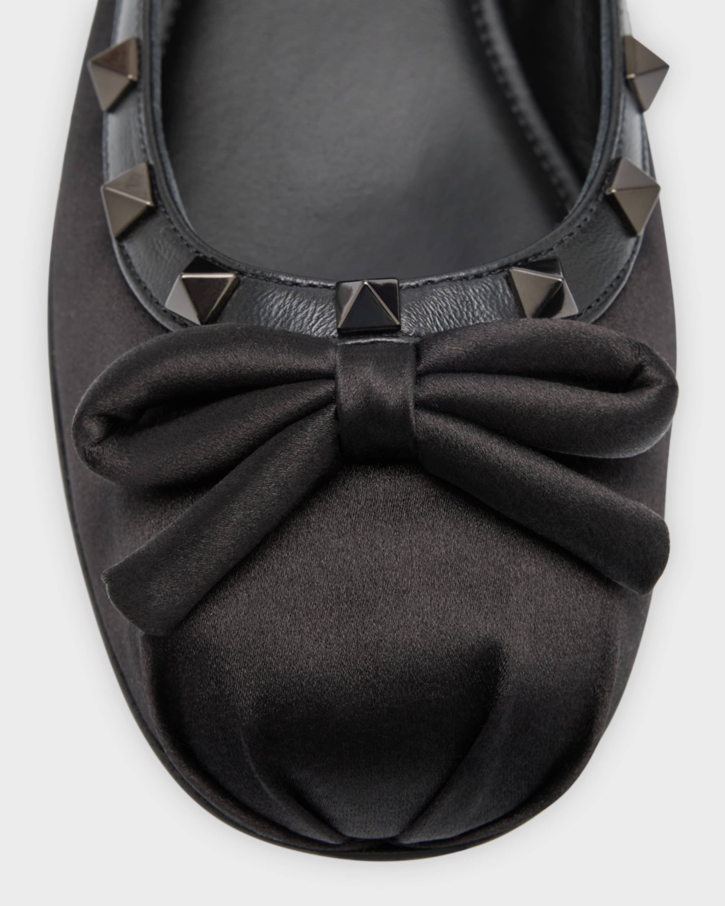 Rockstud Satin Bow Ballerina Flats - 3