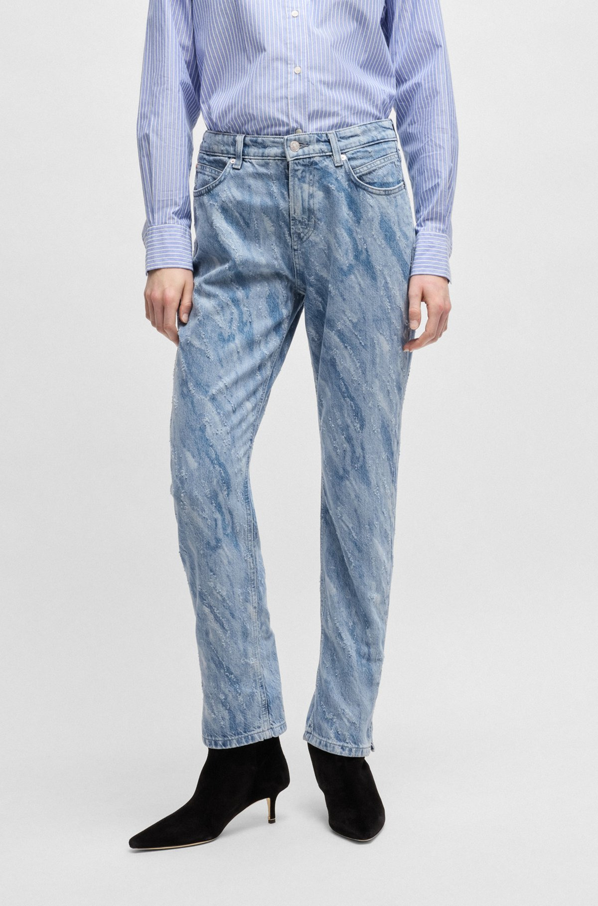 SLIM-FIT JEANS IN LASER-PATTERNED BLUE DENIM - 2