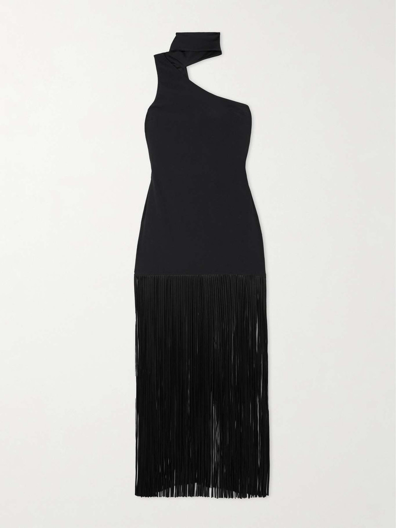 Atlanta asymmetric one-shoulder fringed crepe gown - 1