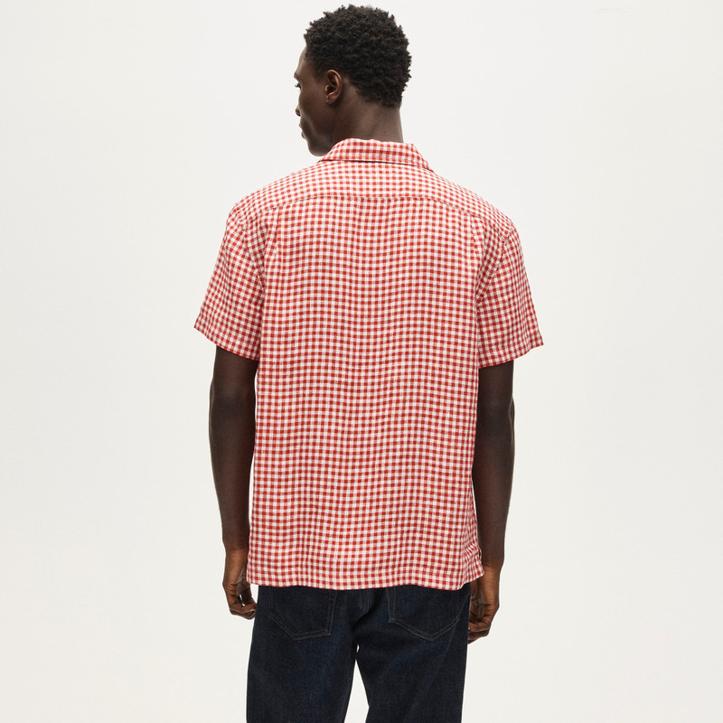 Short-sleeve linen camp-collar shirt in gingham 5