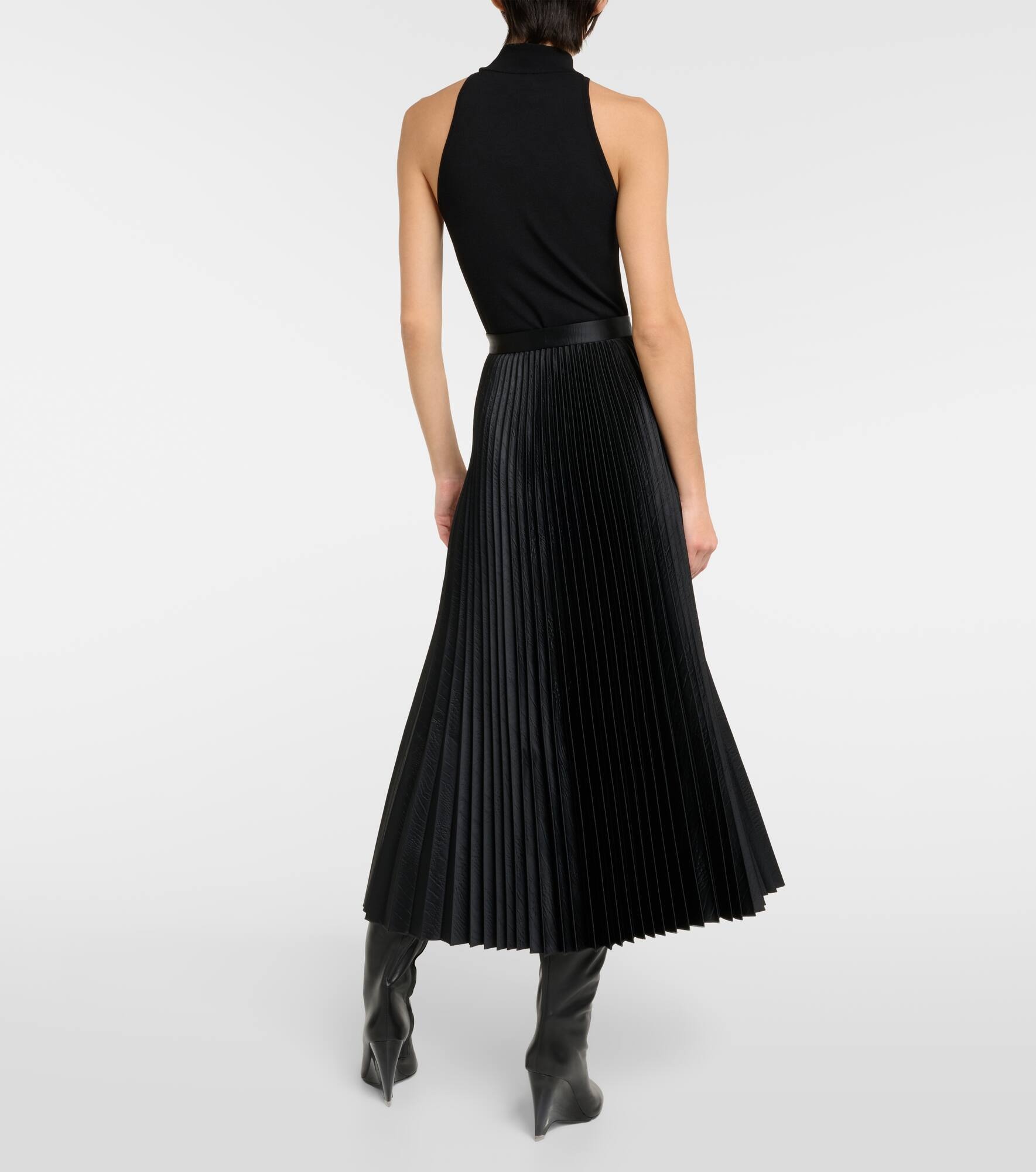 Pleated croc-effect satin midi skirt - 3