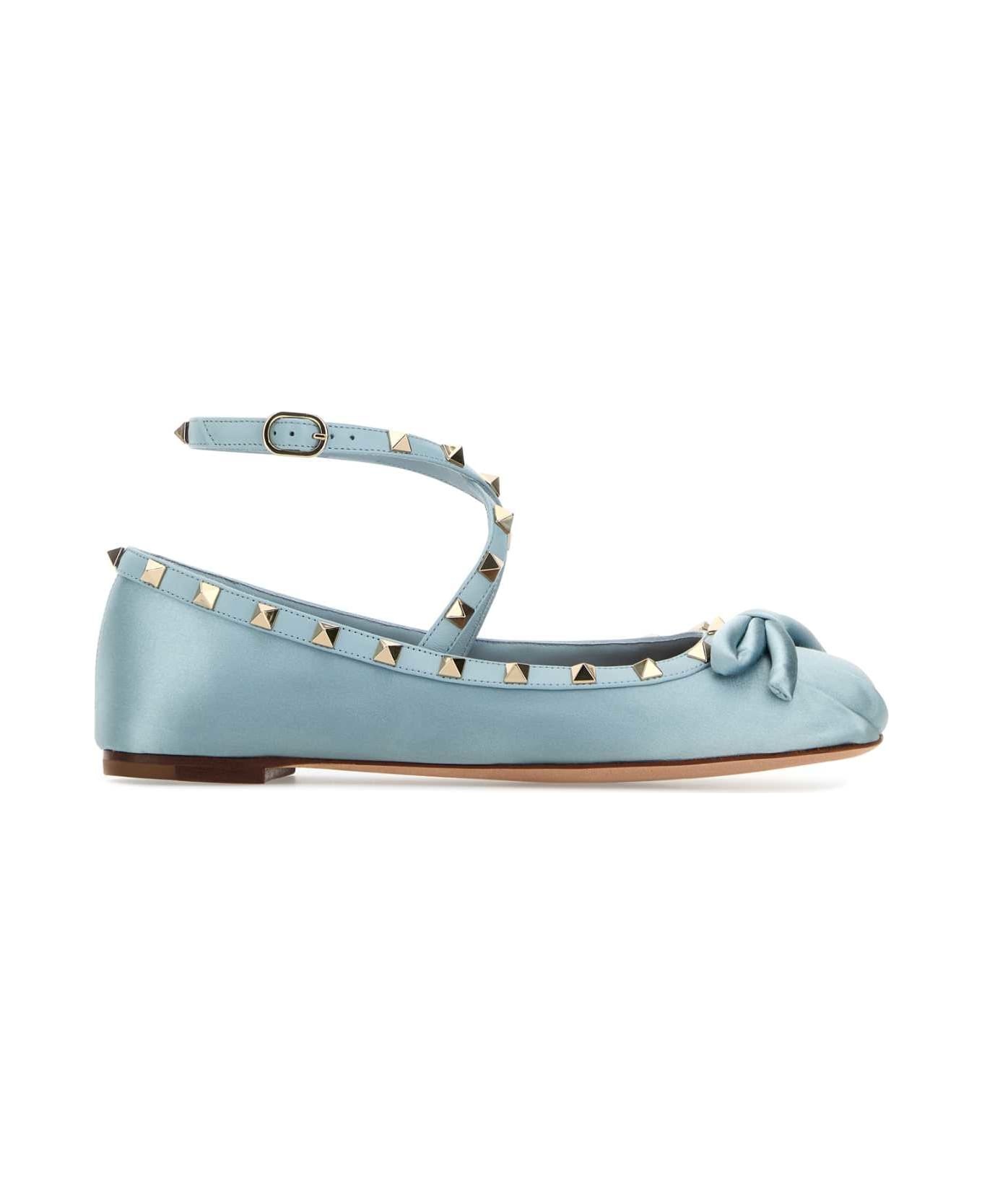 Light Blue Satin Rockstud Ballerinas - 1