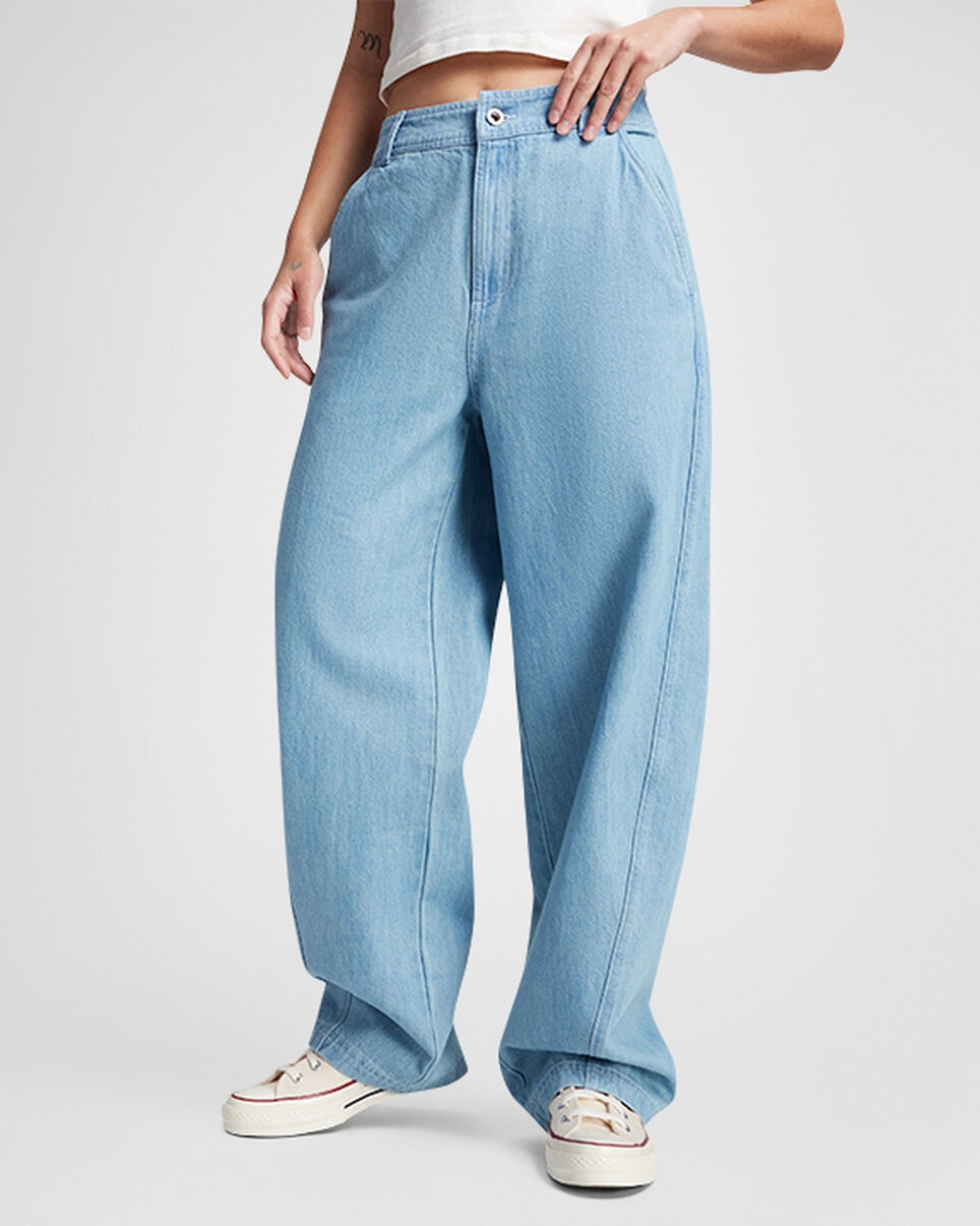 Woven Denim Barrel Pants - 1