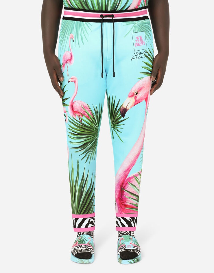 Jersey jogging pants with flamingo print - 1